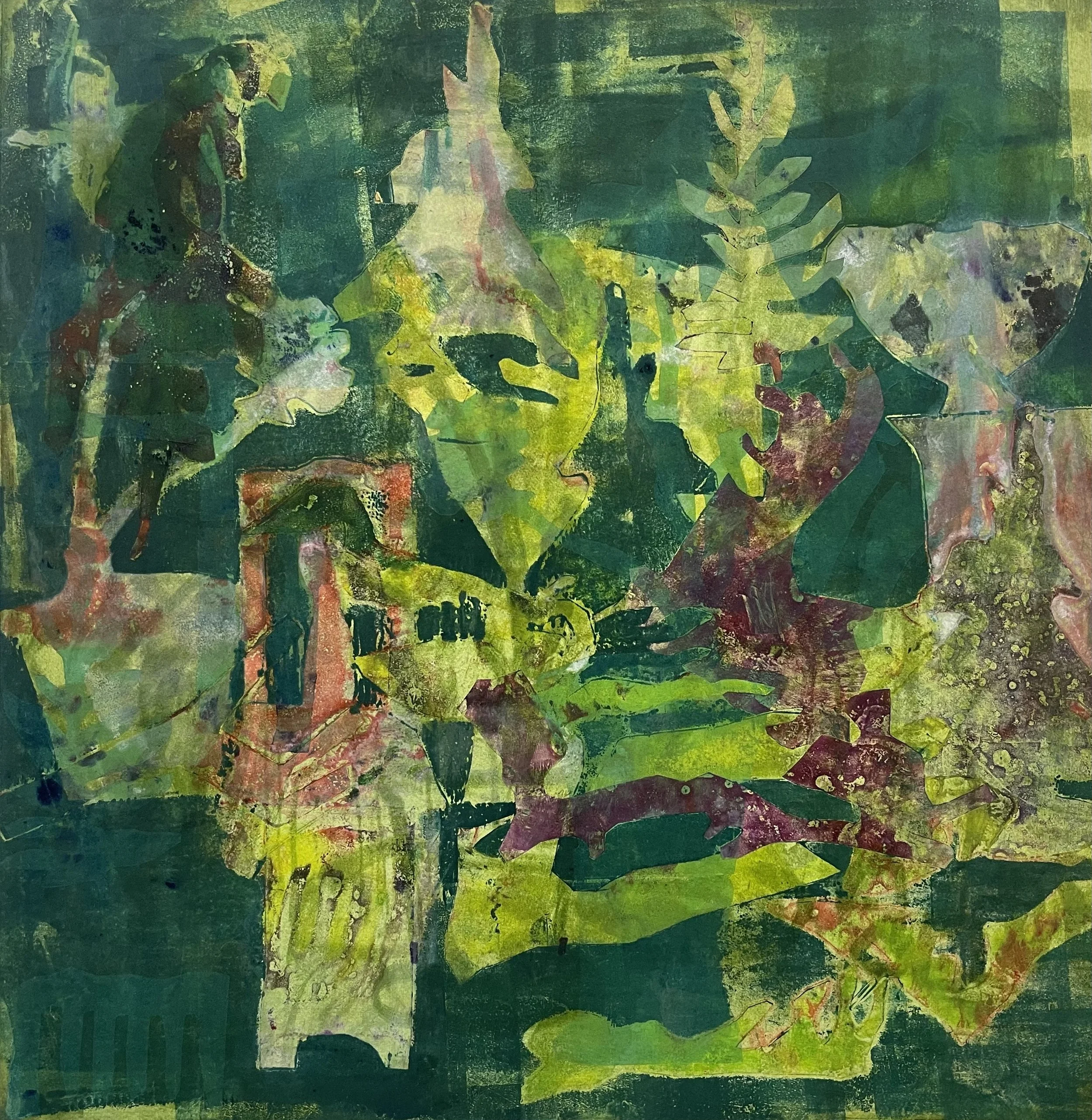  Thought Experiment #7. Monoprint. Paper: 23.5” × 22.5”. Plate:16” sq.  $1500 