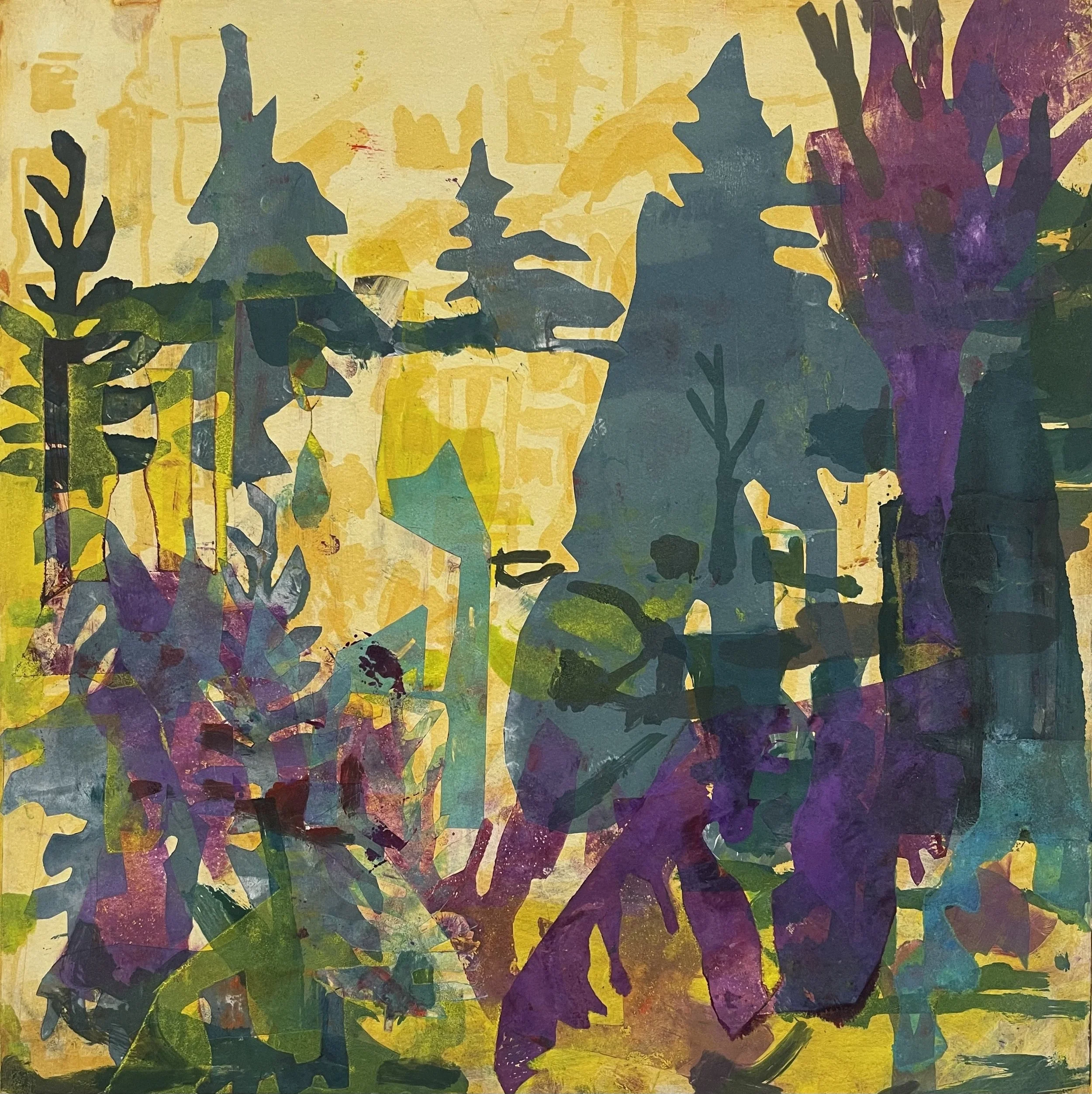 Thought Experiment #15. Monoprint. Paper: 23.5”× 22.5”. Plate:16” sq. $1500