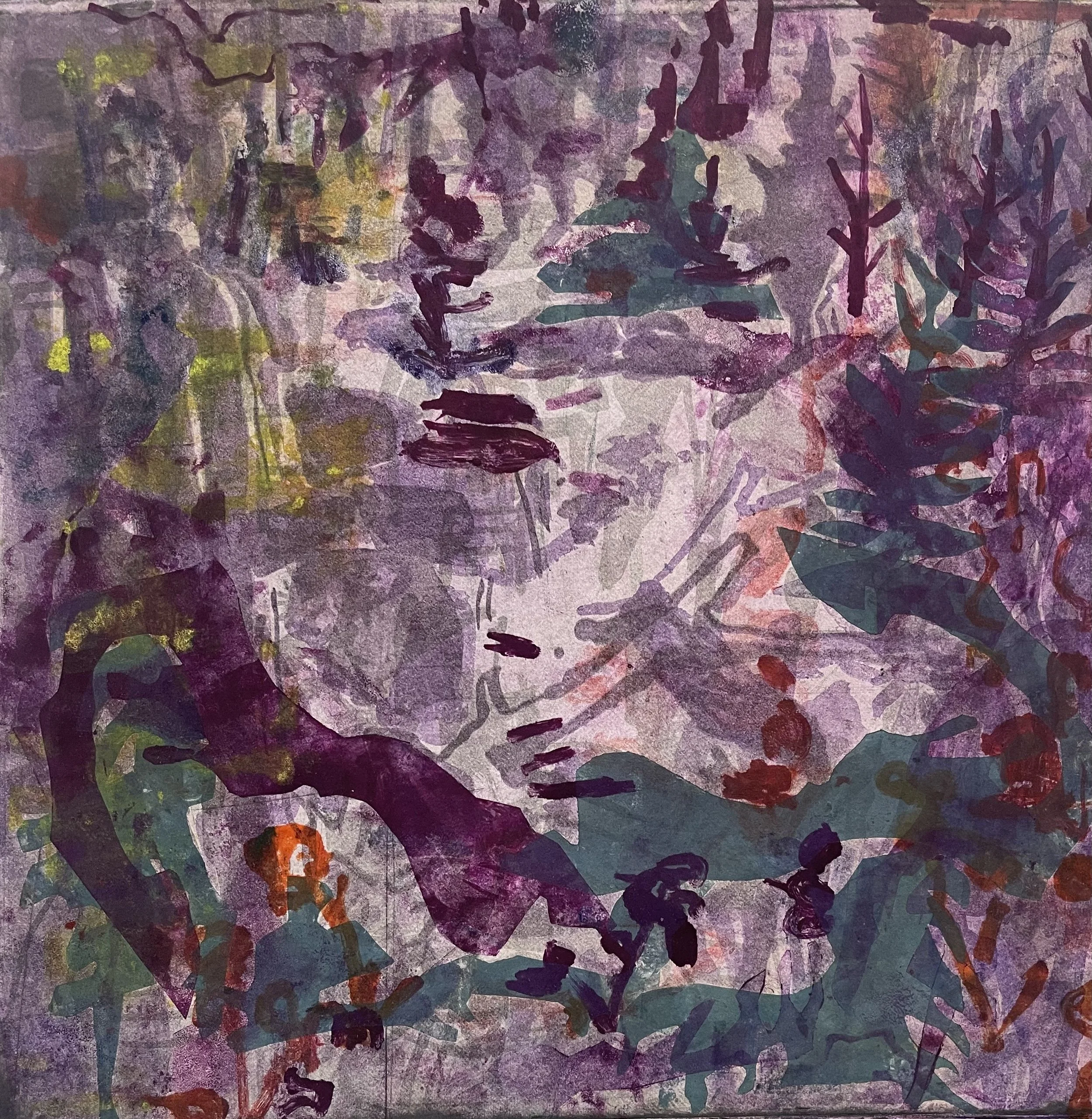 Thought Experiment #12. Monoprint. Paper: 23.5”× 22.5”. Plate:16” sq.