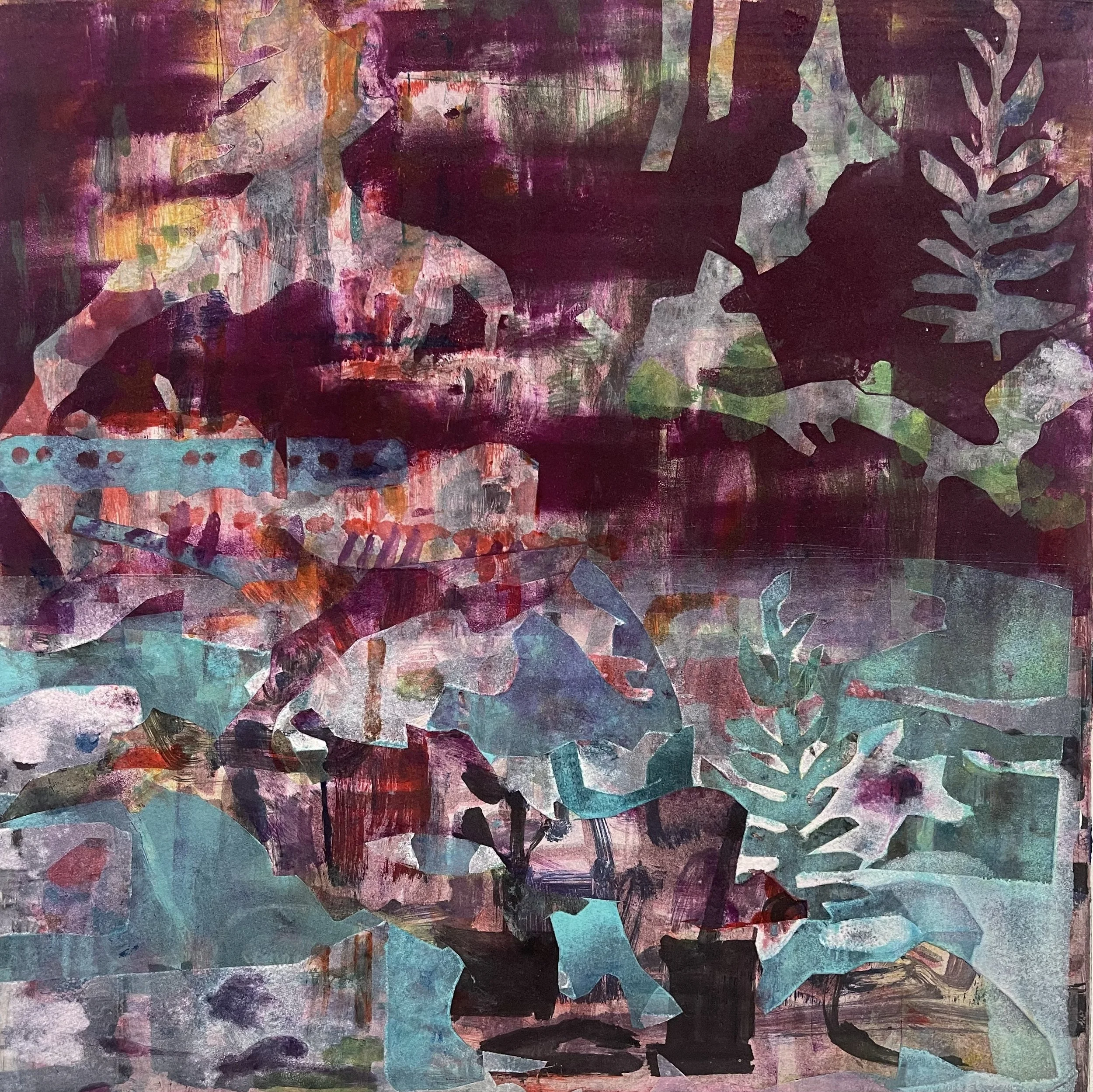 Thought Experiment #17. Monoprint. Paper: 23.5”× 22.5”. Plate:16” sq. $1500