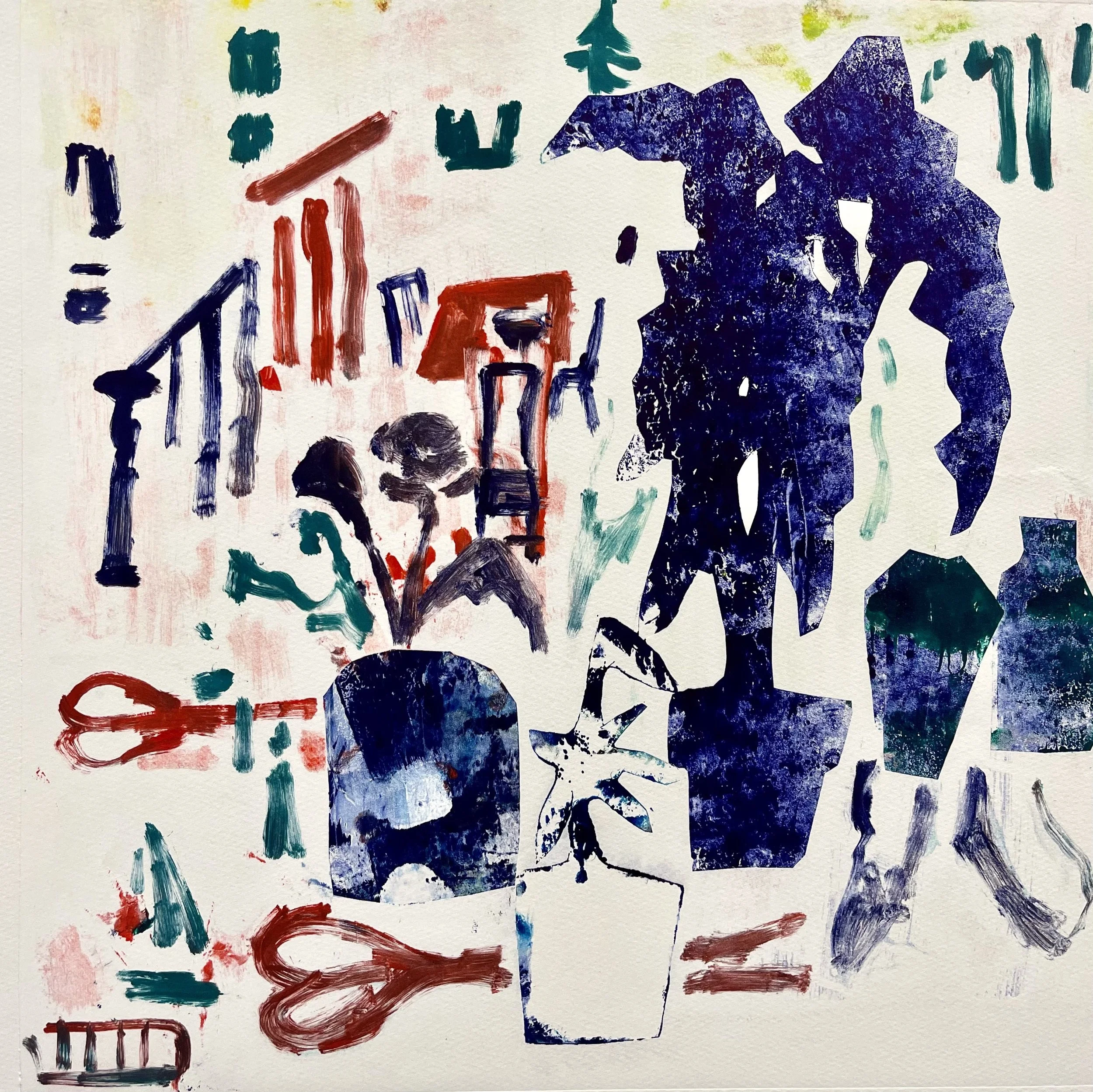 Thought Experiment #26. Monoprint. Paper: 23.5”× 22.5”. Plate:16” sq. $1500