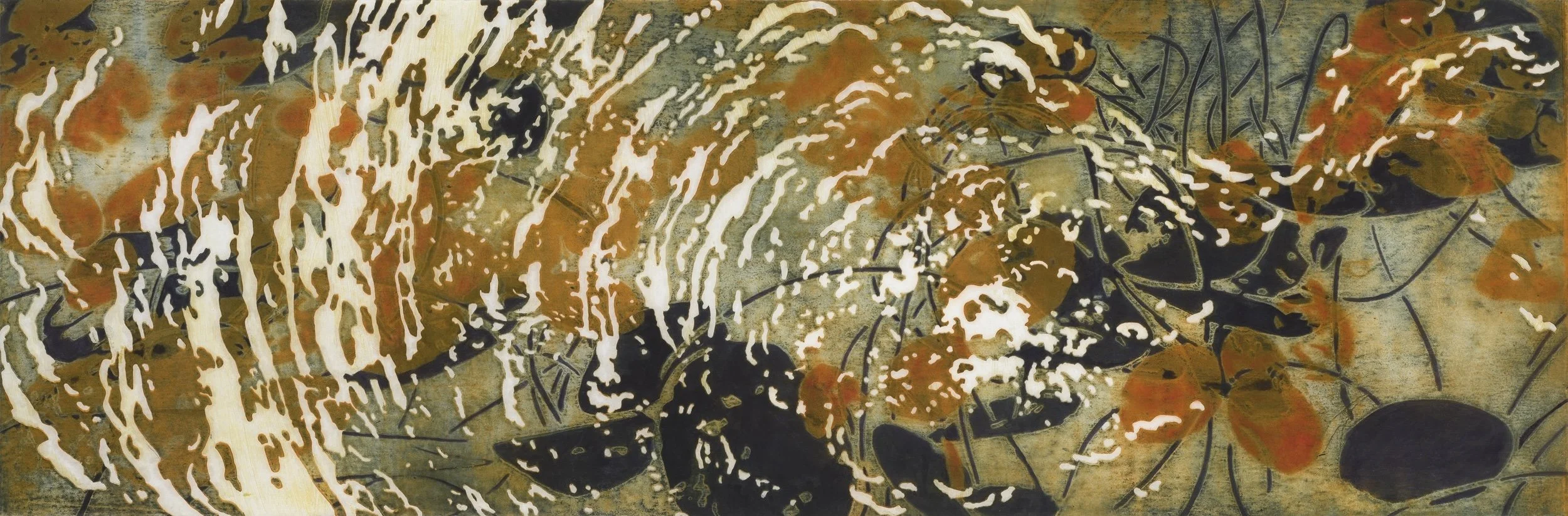  Surface to Surface #20. Woodcut monoprint. 19.5 × 59.5”. $5250.Framed 