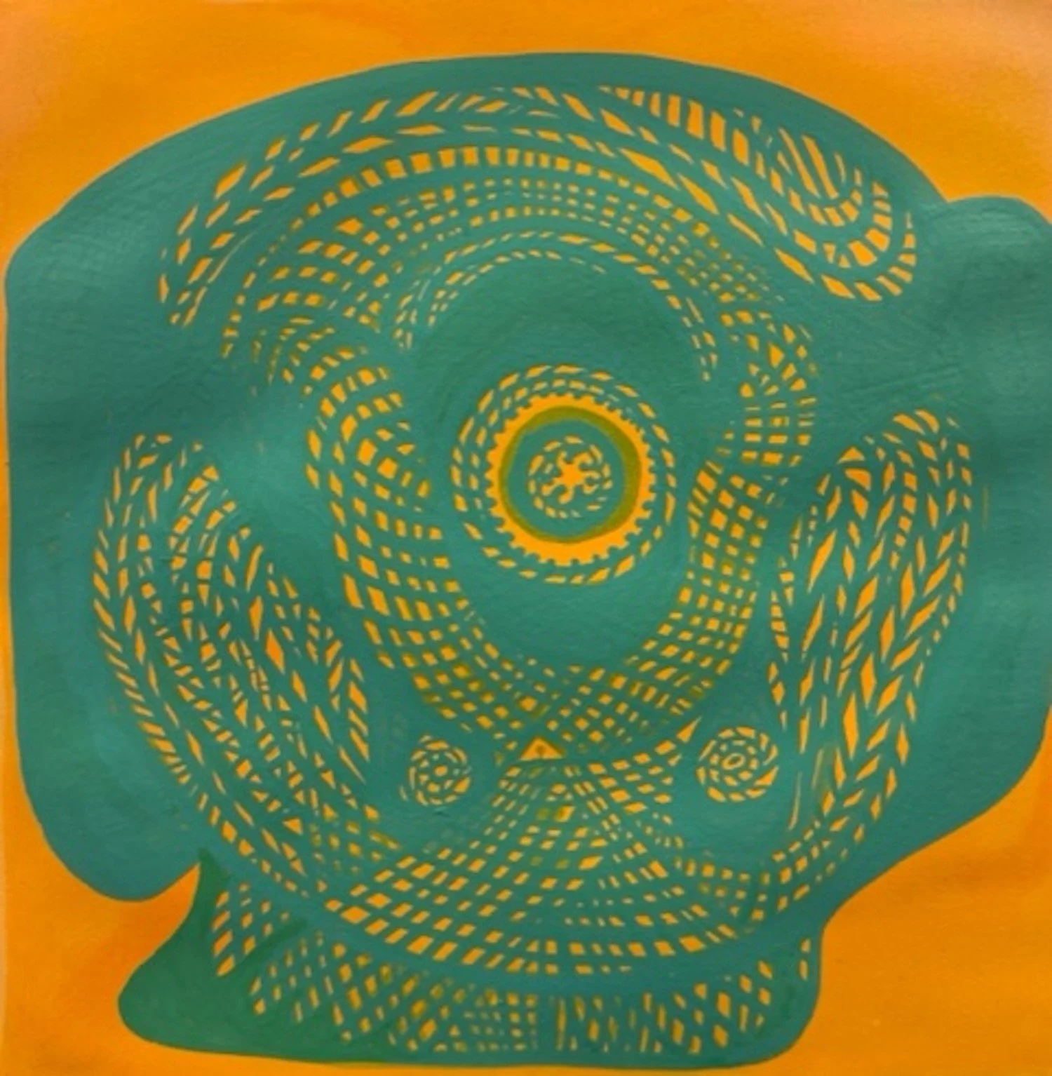  Ushnisha #1. Hand painted etching. Image:11.75×12”. Paper:19.75 × 19.75”. $1500 