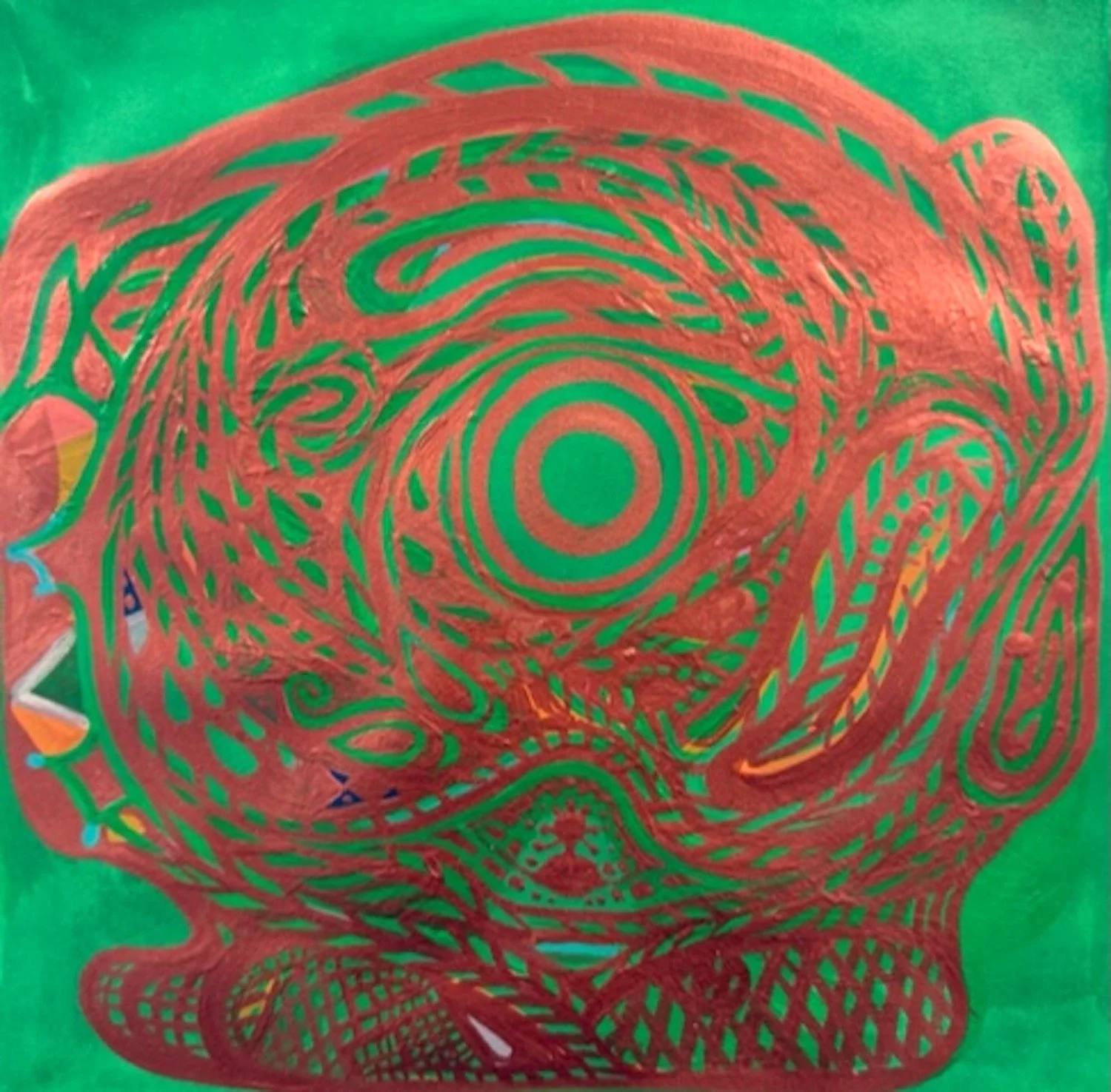  Ushnisha #2. Hand painted etching. Image:11.75×12”. Paper:19.75 × 19.75”. $1500 