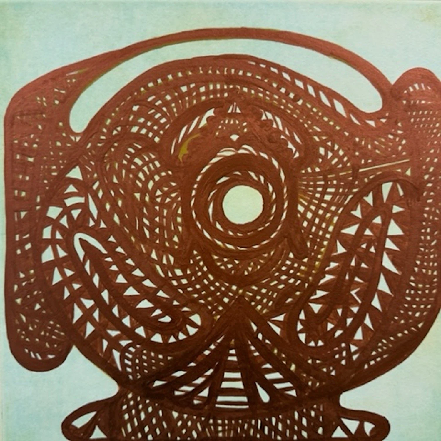  Ushnisha #3. Hand painted etching. Image:11.75×12”. Paper:19.75 × 19.75”. $1500 