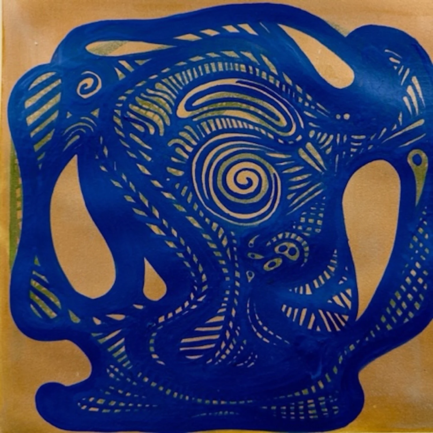  Ushnisha #5. Hand painted etching. Image:11.75×12”. Paper:19.75 × 19.75”. $1500 