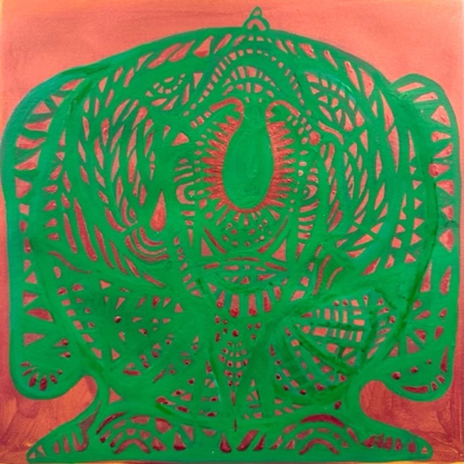  Ushnisha #6. Hand painted etching. Image:11.75×12”. Paper:19.75 × 19.75”. $1500 