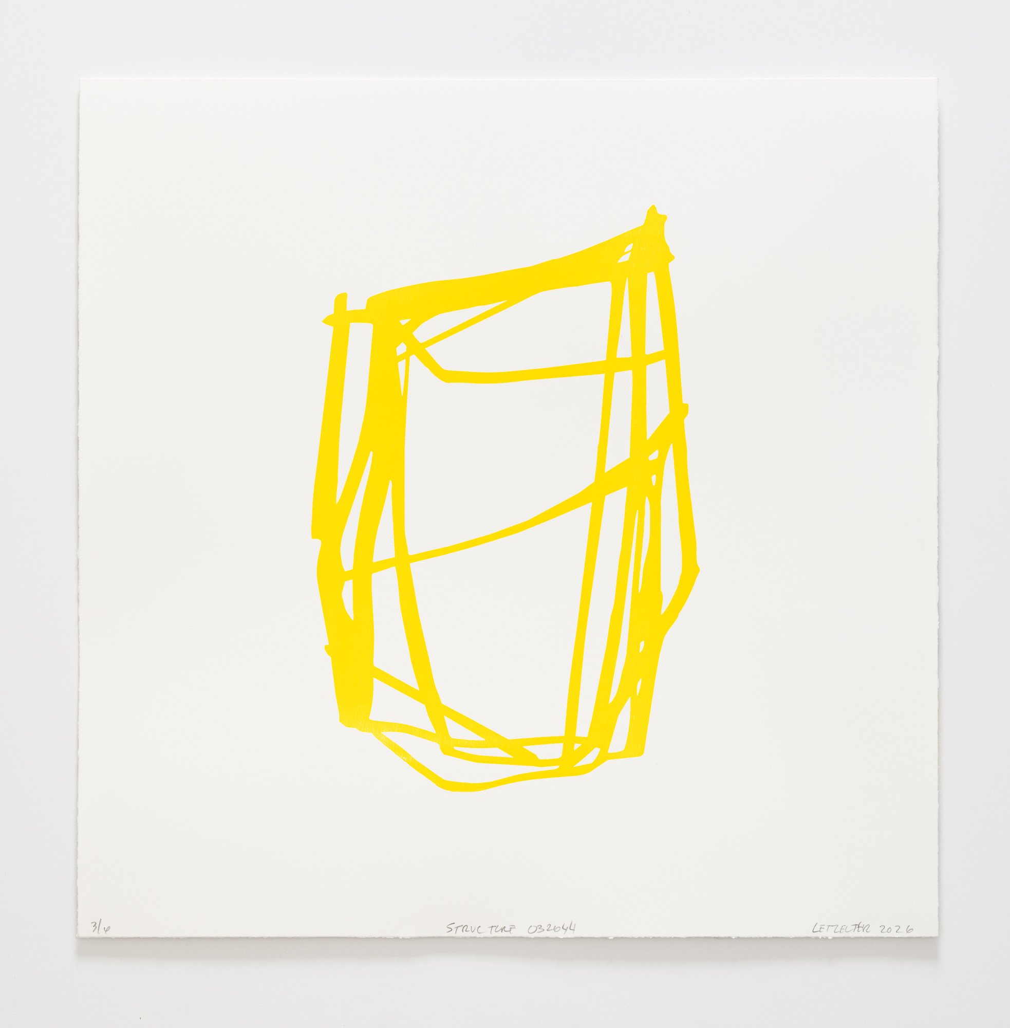  Structure 44 Yellow. 21”x21” 2026 Color Woodcut. &nbsp;$1200.00 