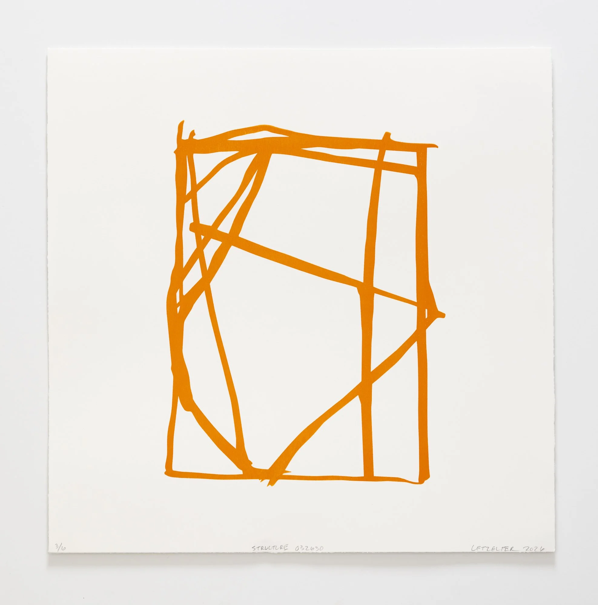 Structure. 30. Orange 21”x21” 2026 Color Woodcut. &nbsp;$1200.00 