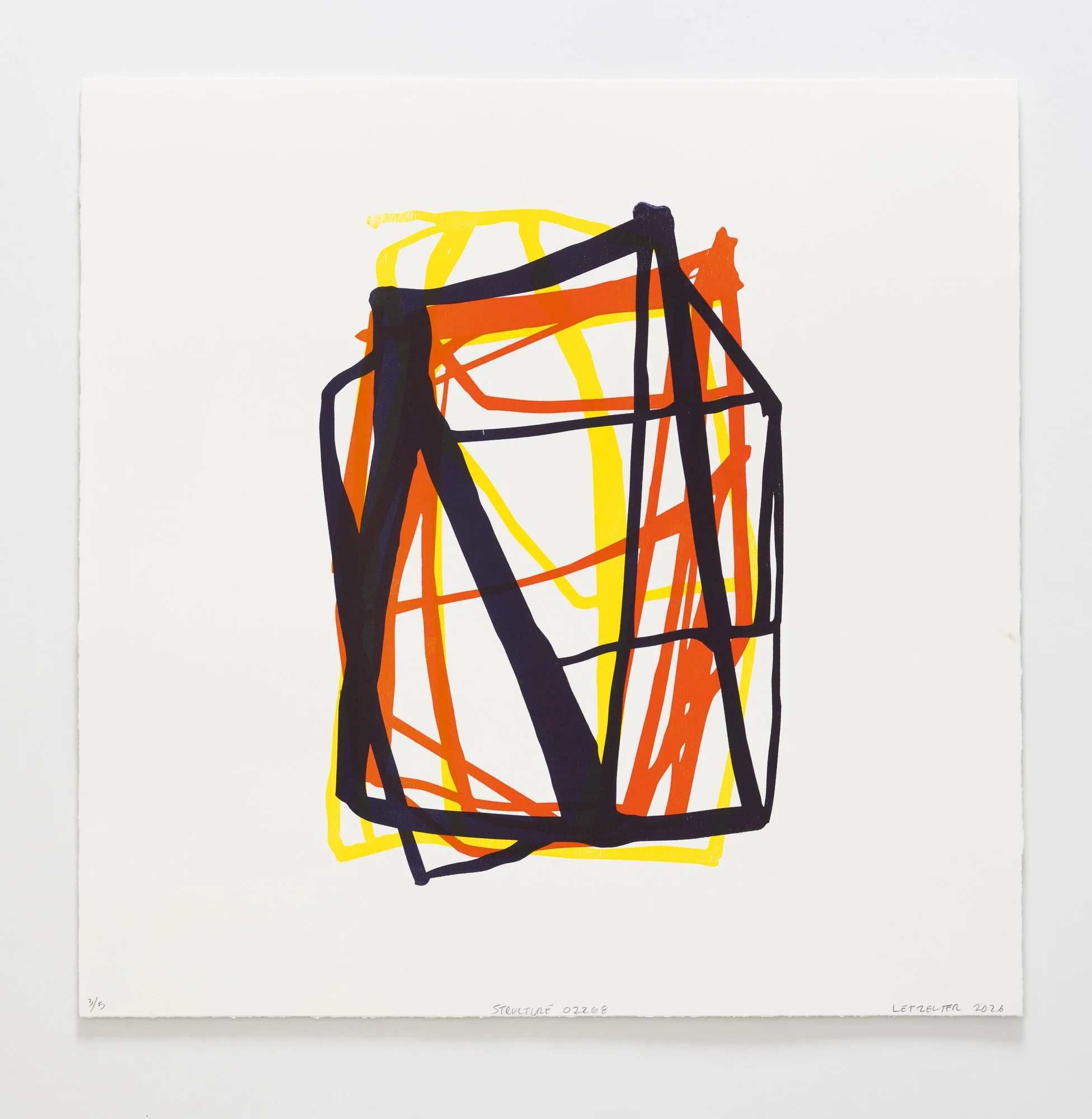  Structure 68. 21”x21” 2026 Color Woodcut. &nbsp;$1200.00 