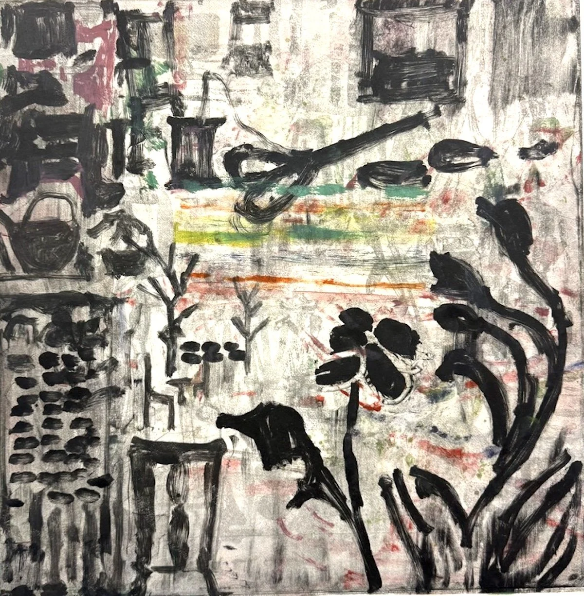  Thought Experiment #28. Monoprint. 23.5 × 22.5. Plate: 16” sq. $1500 