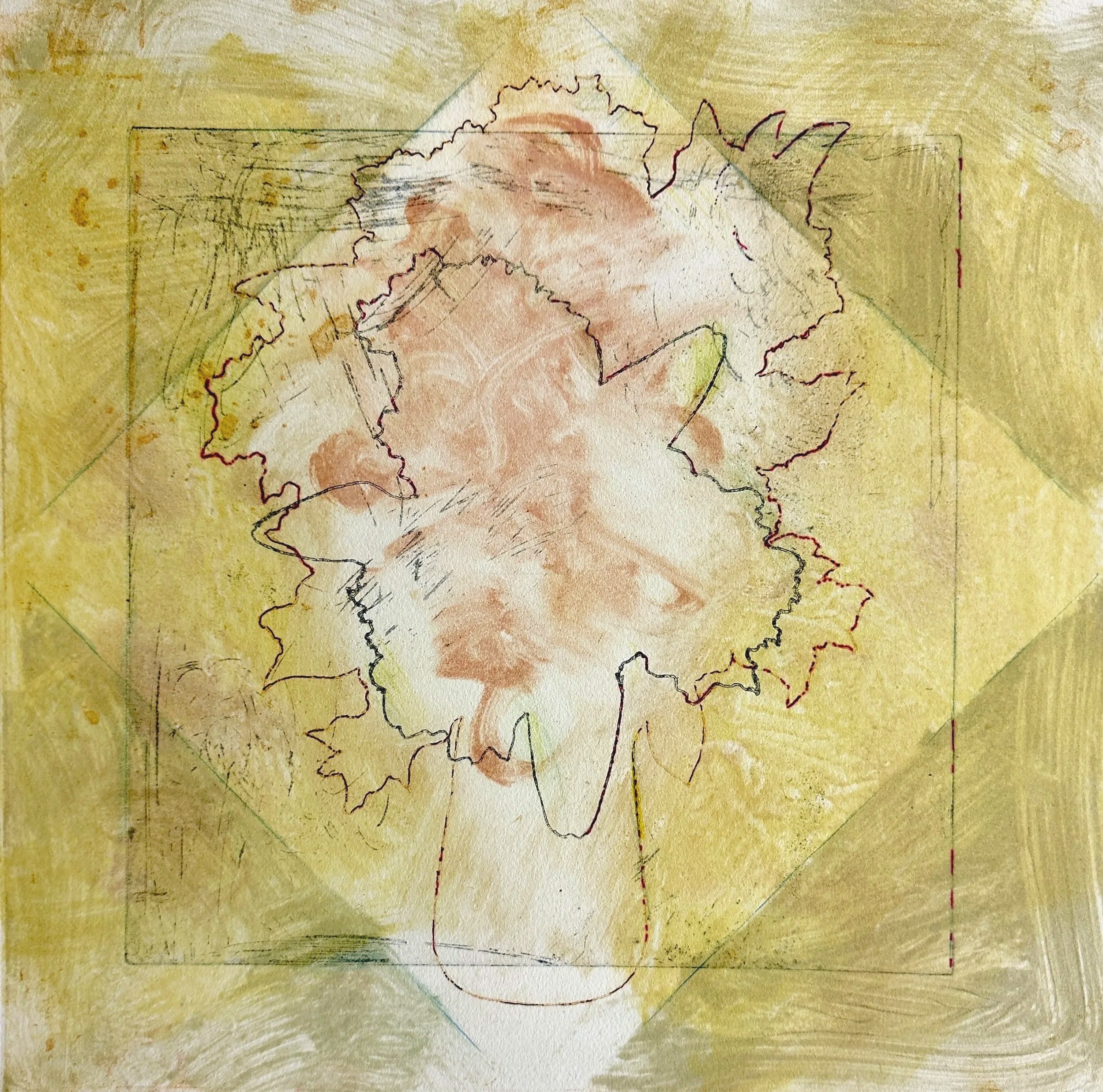  Entendre #4  Monoprint. image 18" sq.Paper 30 × 22” $1800 