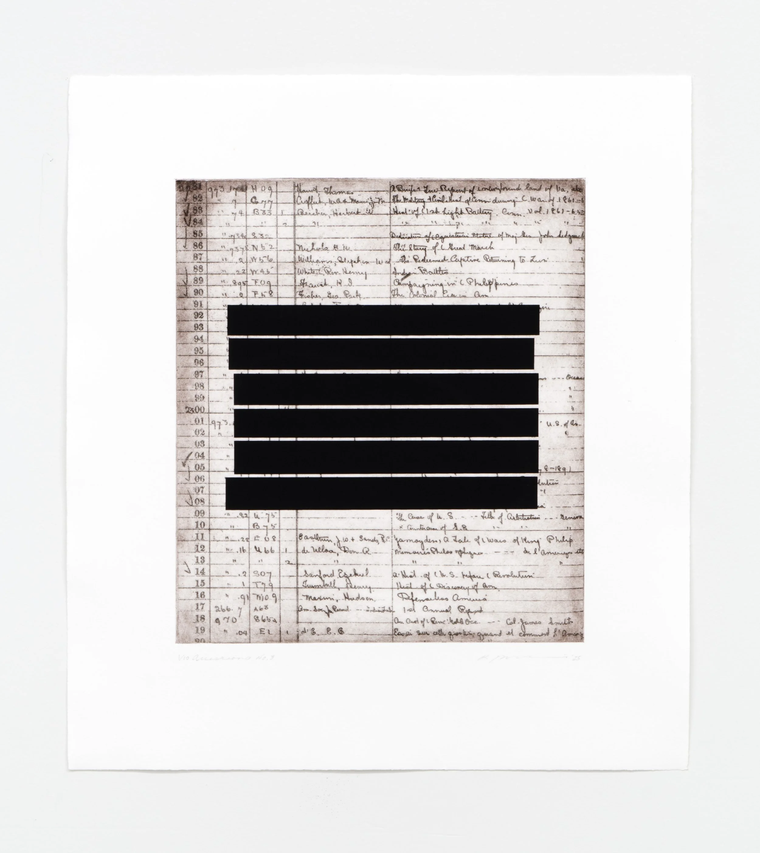  Accessions no. 3. 19.5 × 17.5”. Etching with silk screen. $900 