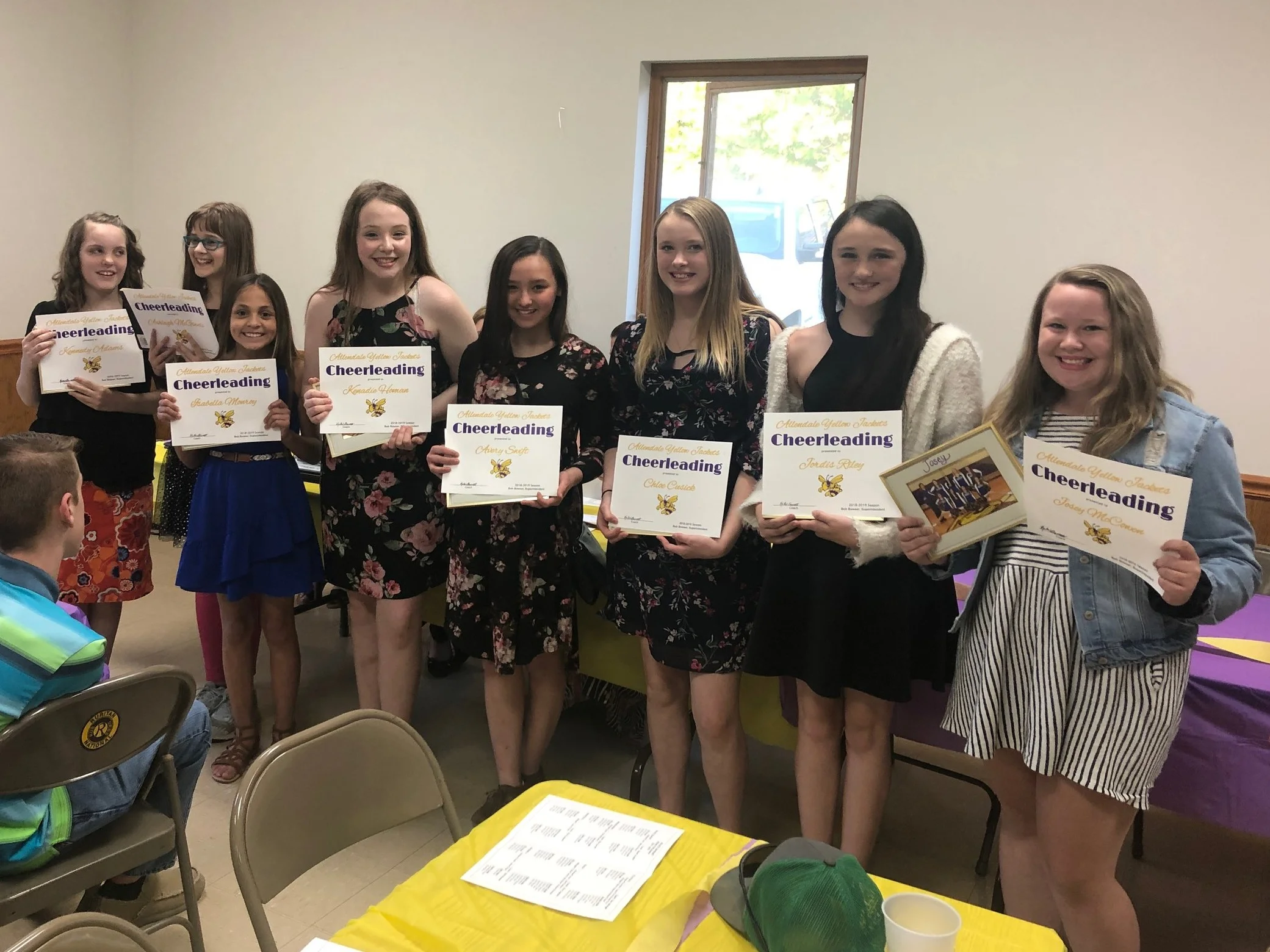 Cheerleaders: Kennedy Adams, Ashleigh McGinnis, Isabella Monroy, Kenadie Homan, Avery Swift, Chloe Cusick, Jordis Riley, Josey McCowen
