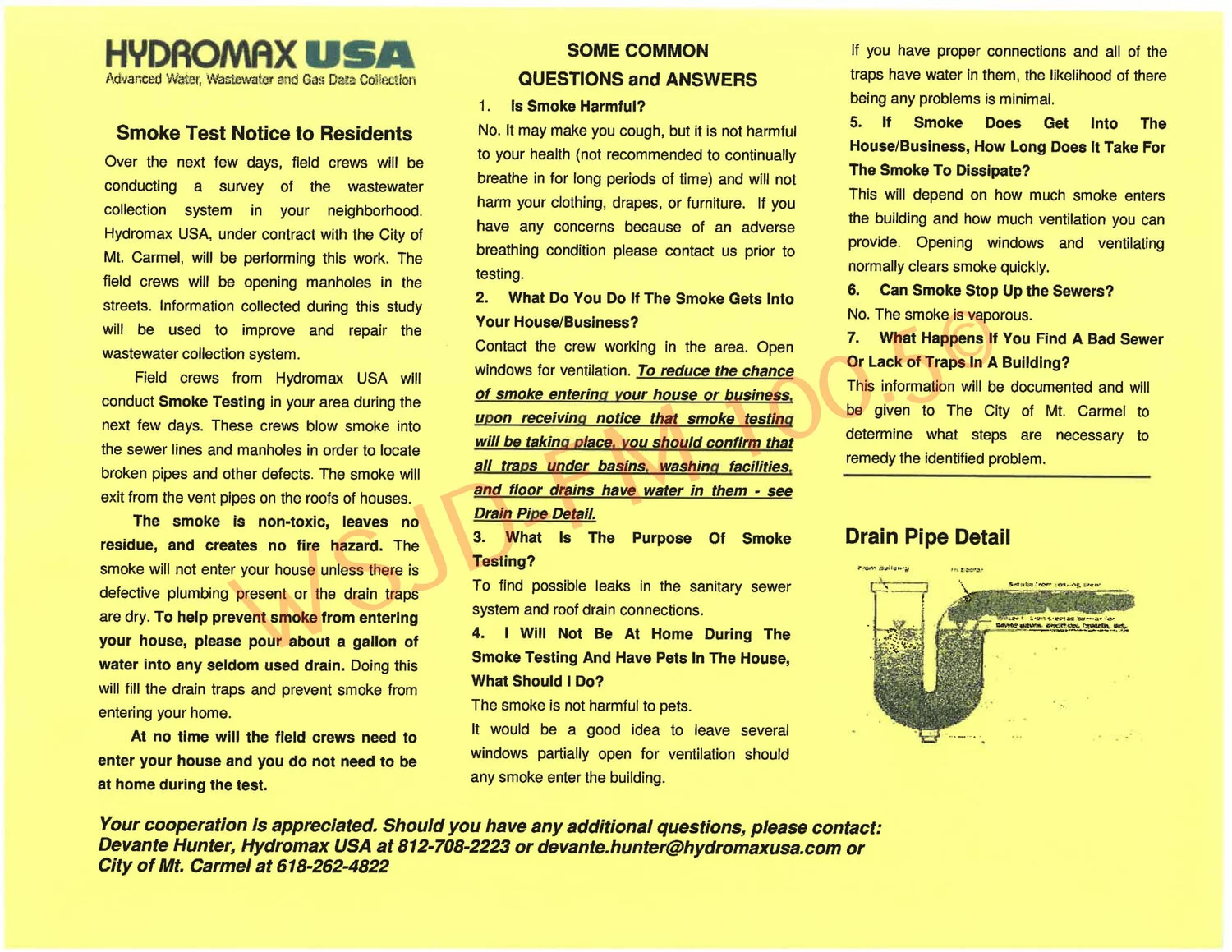 Notice being distributed to those affected by the smoke testing.