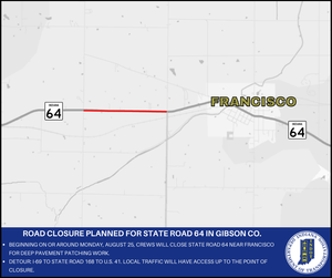 Road closure planned for State Road 64 in Gibson County