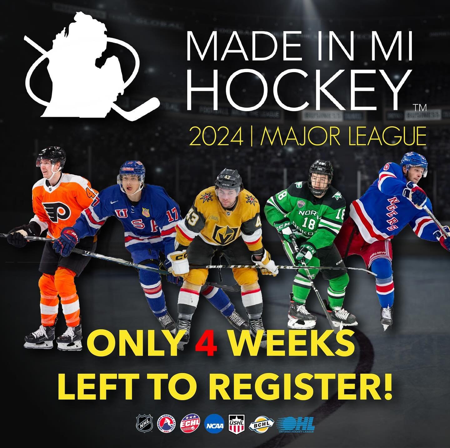 ❗️💫🏒 Registration for the 2024 Major League is open until May 15th. Sign up today at https://www.madeinmihockey.com/purchase/majorleague.