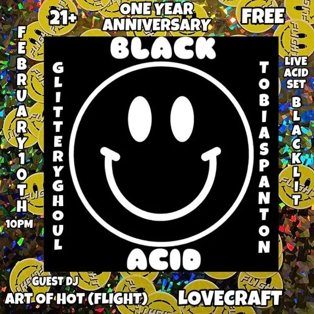 Tomorrow night it&rsquo;s the one year anniversary of Black Acid at @thelovecraftbar! We&rsquo;re joined by super special guest DJ @art_of_hot from @flight.pdx! House bangers from @glitteryghoul and myself all night long and a live 303 acid set from 