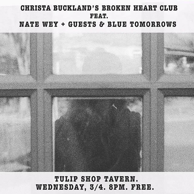 Tonight at @tulipshoptavern I&rsquo;ll be sitting in on a few songs on synth with @nateisdreaming and @grassman_likes for @christabucklandbrokenhearted&rsquo;s Broken Hearts Club. @bluetmrws is playing too! It&rsquo;s gonna be a blast! 8pm!