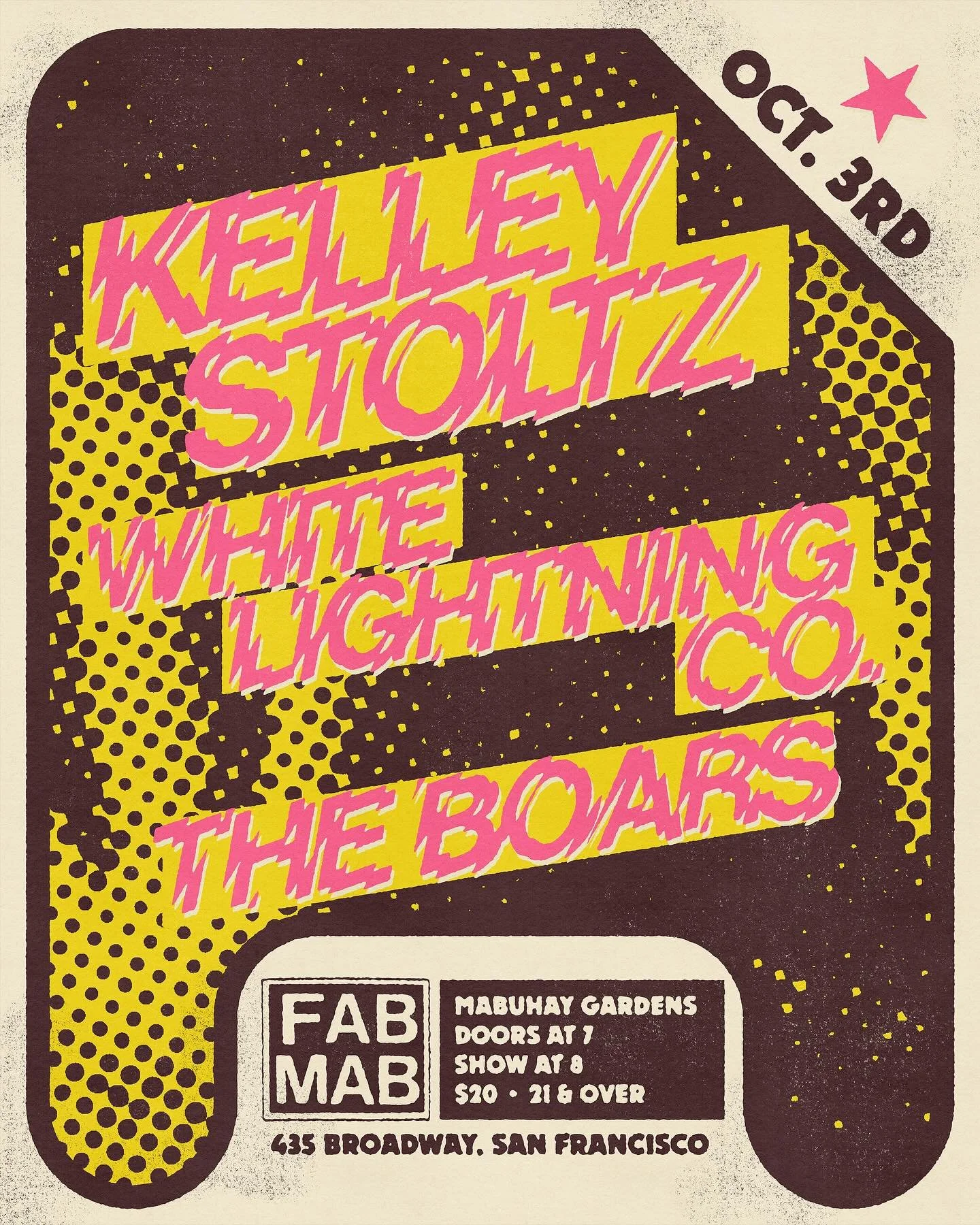 Poster for @fabmabsf show with @kelleystoltz, @thewhitelightningco and @the.boars.sf. I&rsquo;ll be on keys with @thewhitelightningco!