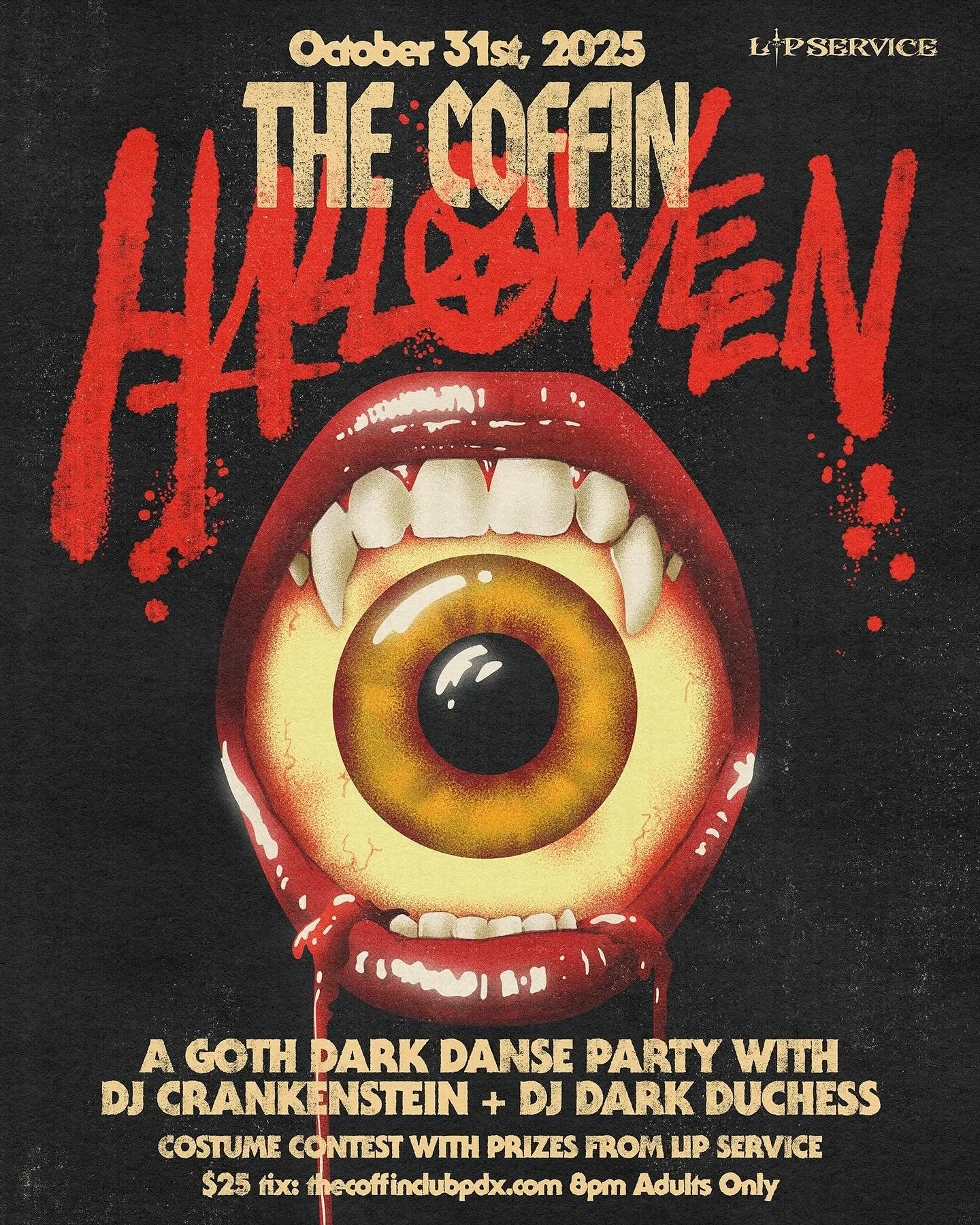 New work for @coffinclubpdx&rsquo;s Halloween bash! This illustration was so fun to work on. Inspired by all of the horror movie and book covers I was obsessed with as a preteen and teenager.