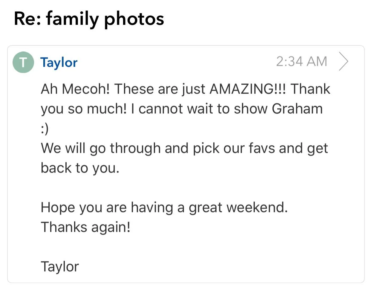 mecoh bain photography testimonials