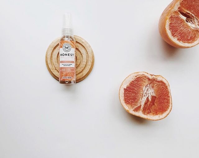 Playing with product photography and this photo seemed fitting. @honest grapefruit hand sanitizer spray is my favourite and you can always find a bottle in my purse + car. Currently, I&rsquo;m trying not to ration it while it&rsquo;s unavailable to p