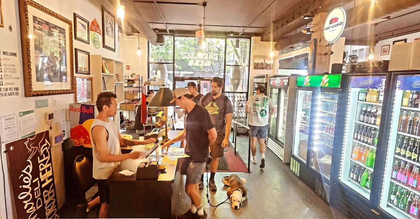 A view through Charlie’s Deli’s sunny dining room