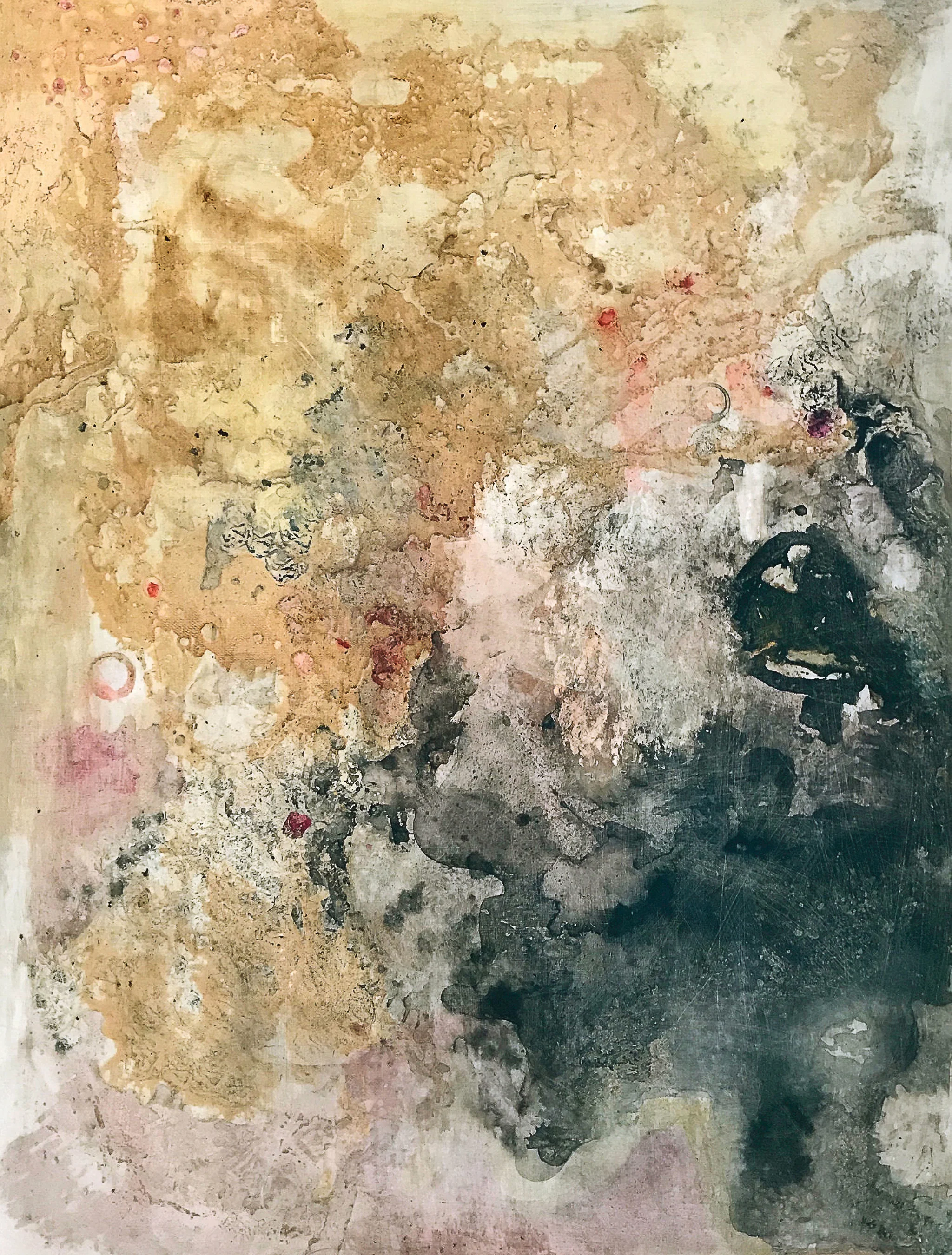 A Line Between Integration and Diaspora #3 acrylic, oil, pastel, ink, spices, spackle, glue, on masonite, 2017, 48 x 36 inches
