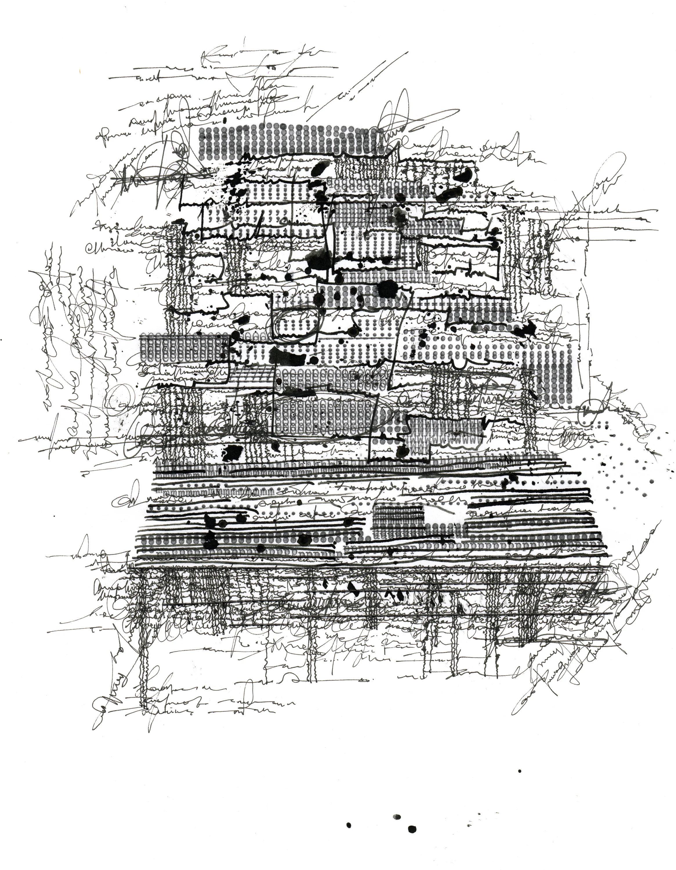 notes on a found texture paper, ink, typewriter