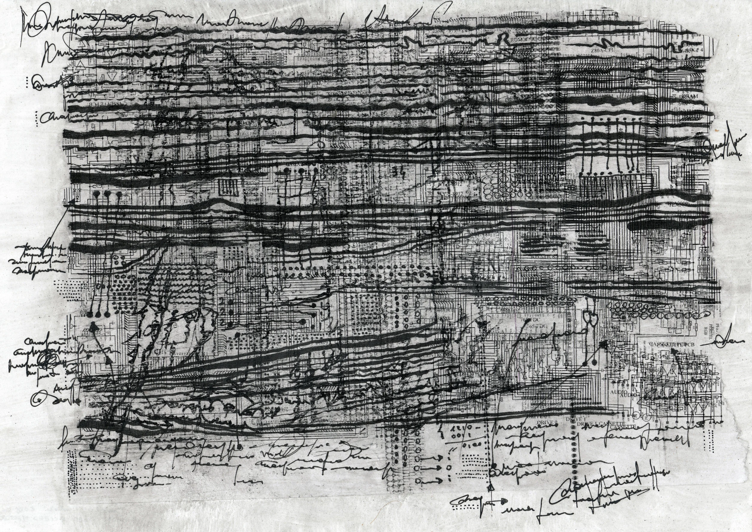 random dead access memory paper, ink, typewriter