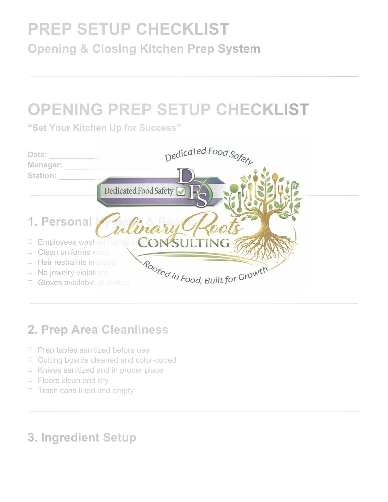 Opening & Closing Prep Setup Checklist- PDF (Download)