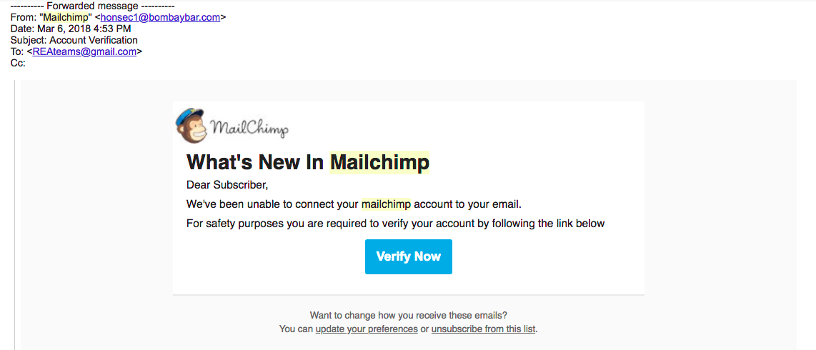 False MailChimp Email