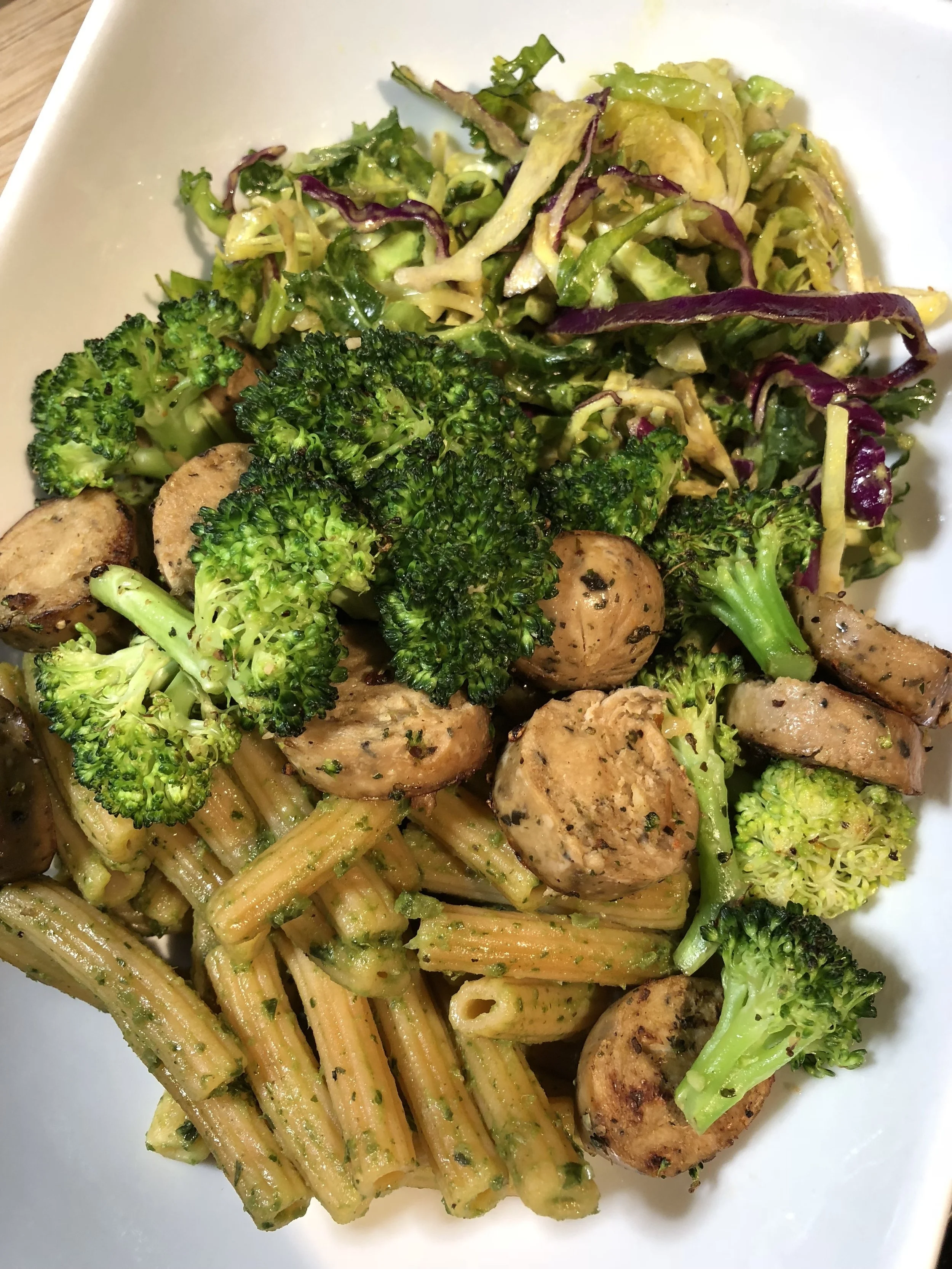 Vegan Lentil Pasta with Almond Tumeric Slaw
