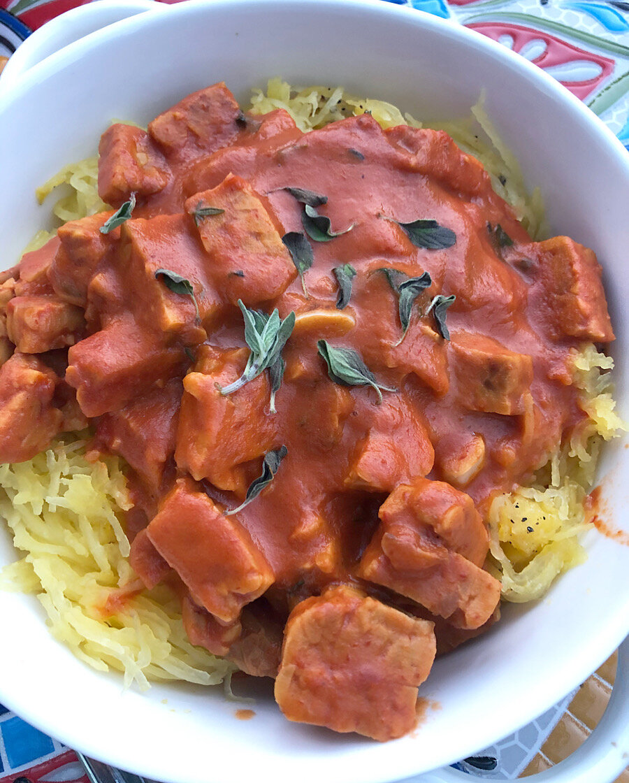 Creamy Tomato Tempeh &amp; Spaghetti Squash