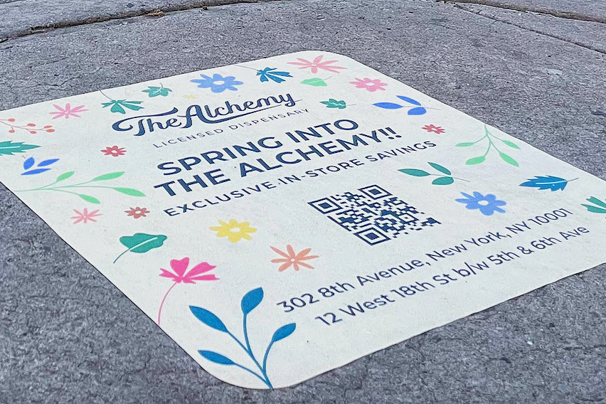 Sidewalk Decals Advertise The Alchemy Cannabis Shops