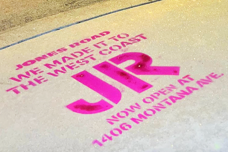 Sidewalk Stencils Advertise New Jones Road Beauty Store in Santa Monica
