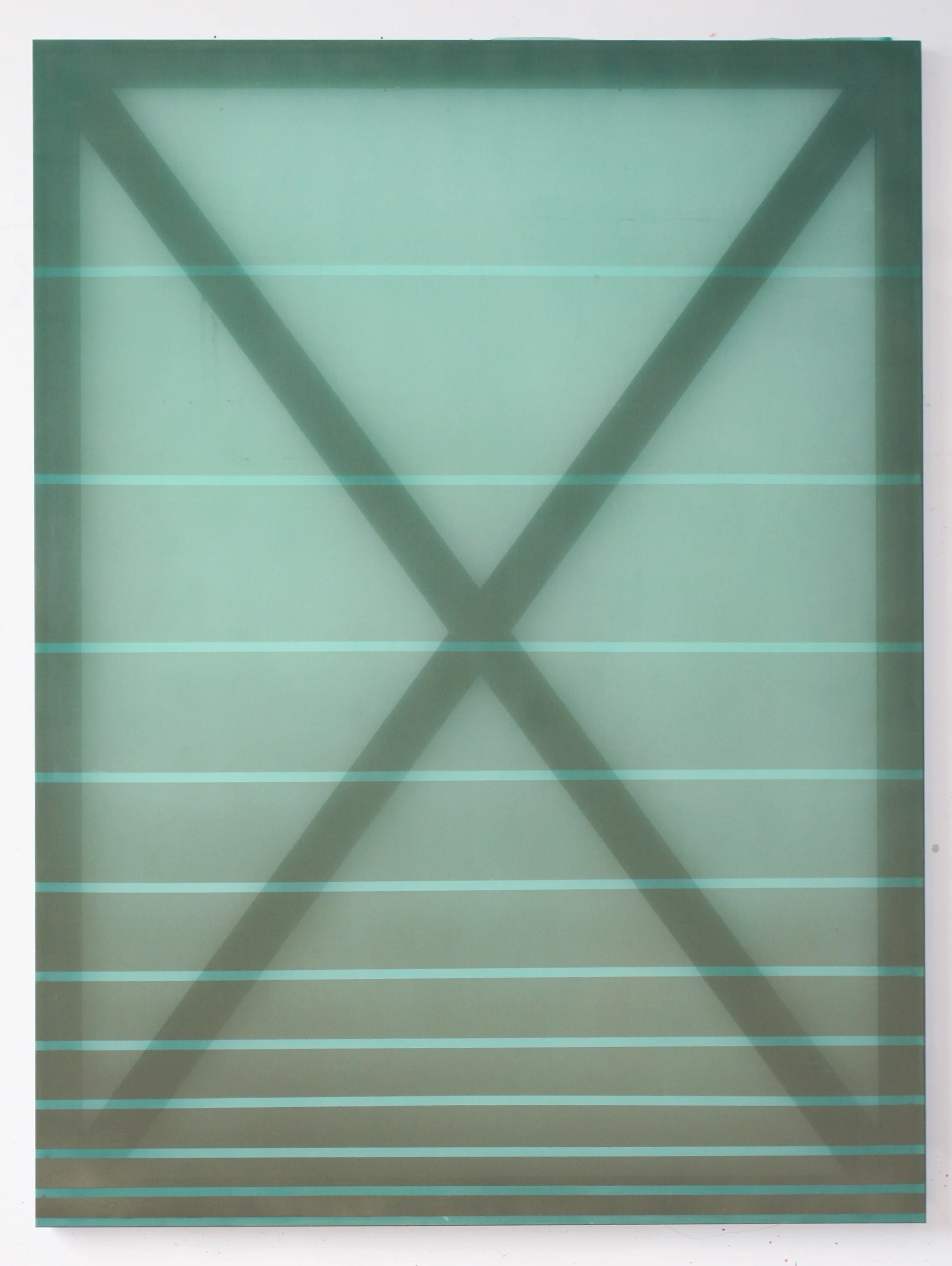 X (olive and green) 2014 oil and acrylic on silk 60 in x 45 in