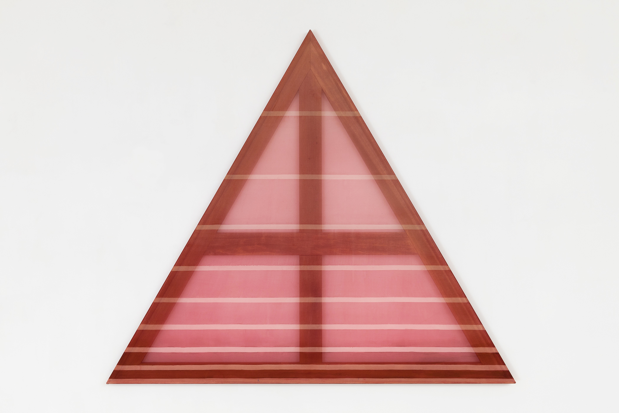   ∆ (cream and warm red)  2015 acrylic and dye on silk 45 in x 45 in 