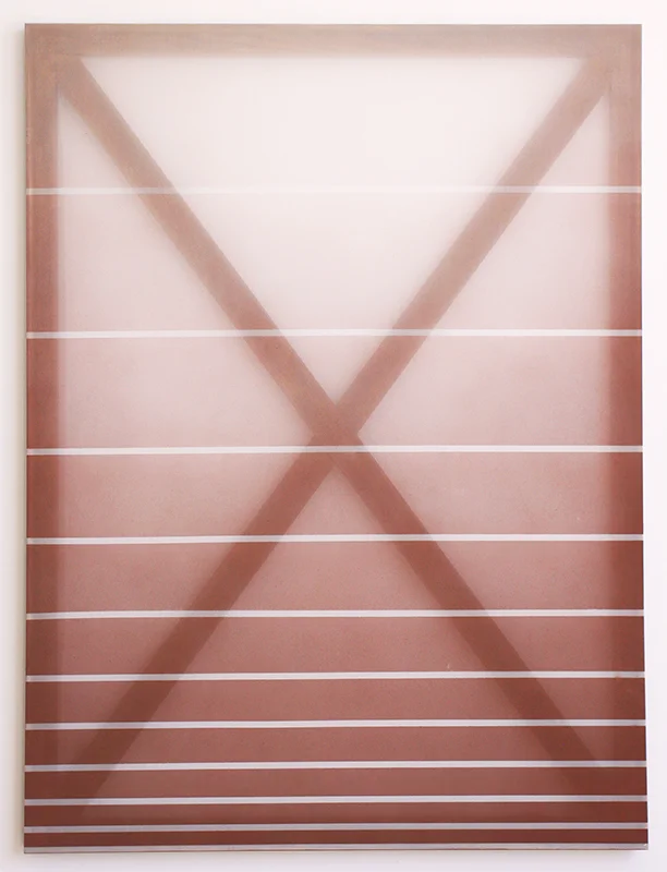 X (maroon) 2015 oil and acrylic on silk 60 in x 45 in