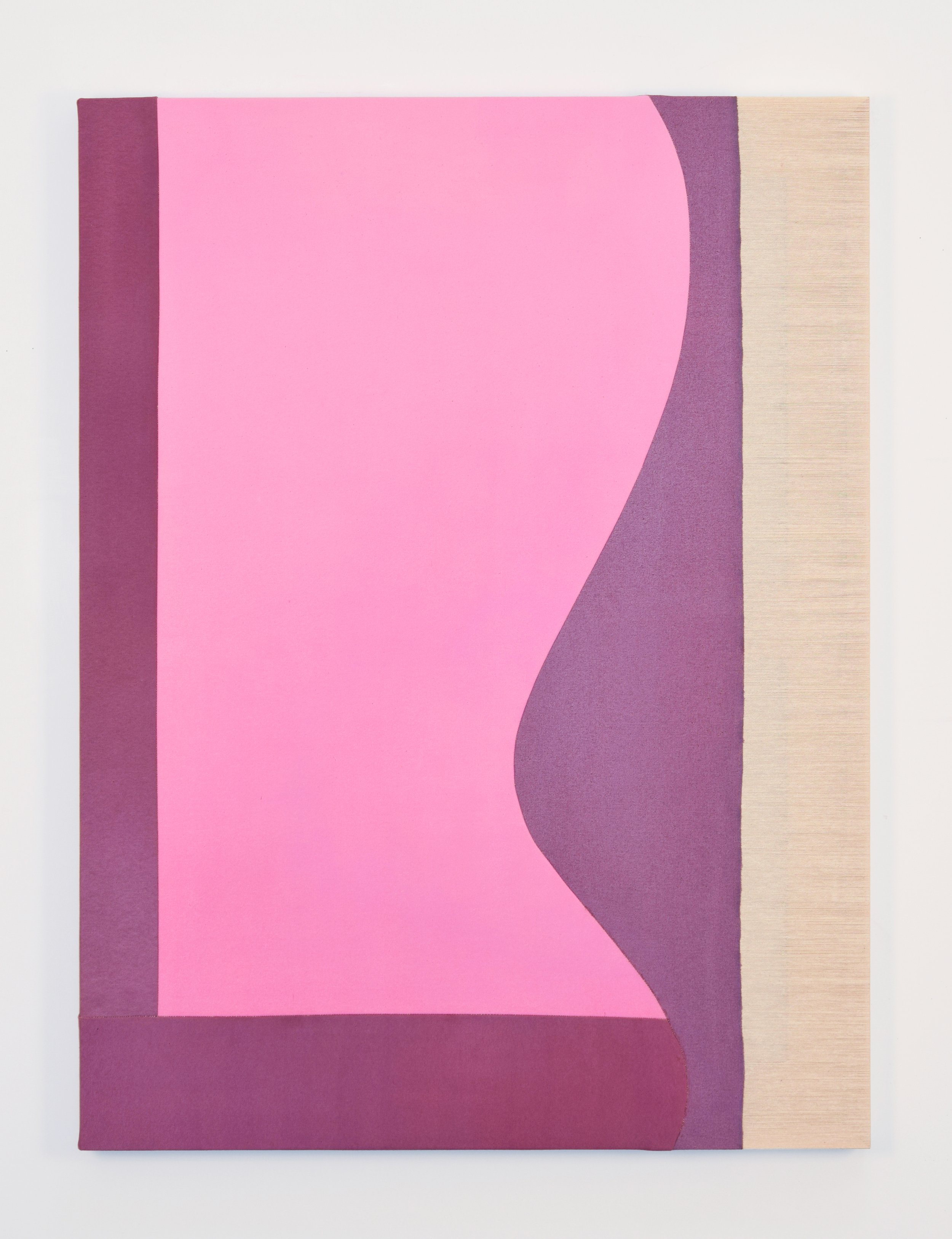   bend (mauve and pink)  2023 acrylic and dye on stitched canvas 40 x 30 in 