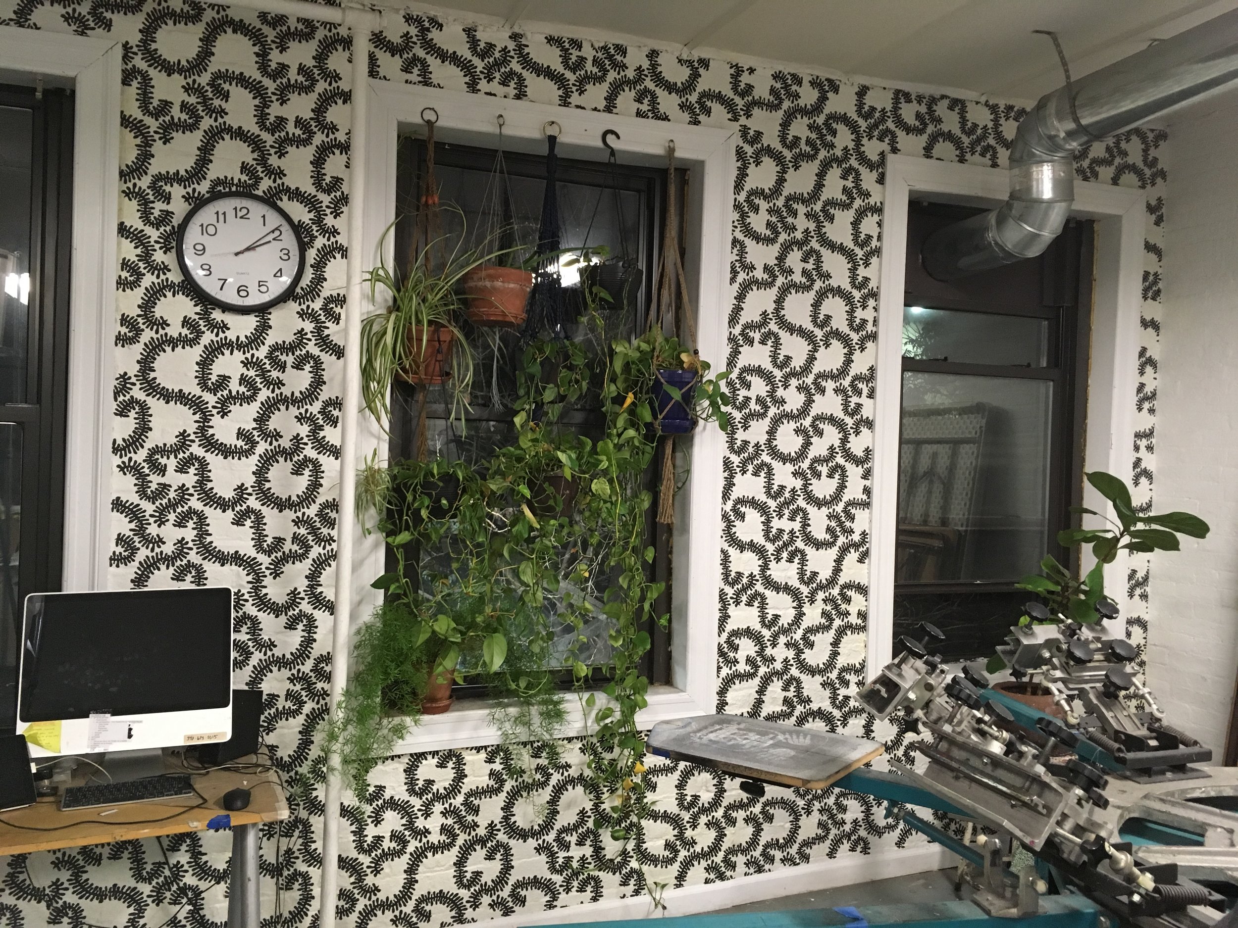 WATER WEEDS installed on brick. (Kingsland Printing, Brooklyn, NY)