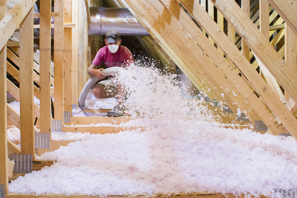 INSULATION Loose fill blown-in fiberglass is safe and effective for energy efficientcey. It is installed into wall cavities, attics and crawl spaces until it reaches a specified density to achieve a specific R-Value rating. Among the many bene