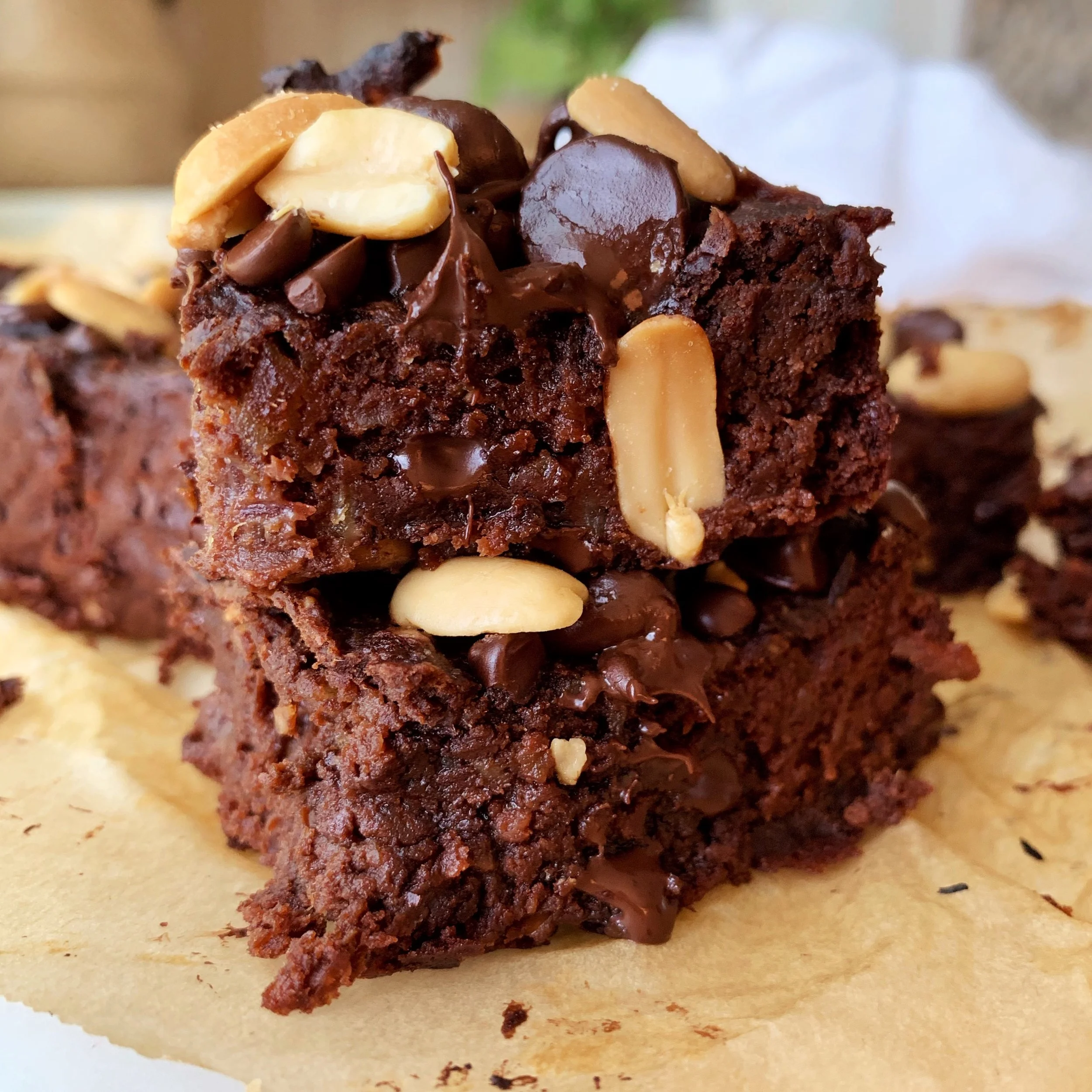 Fudgey Peanut Brownies (Flourless, Vegan)