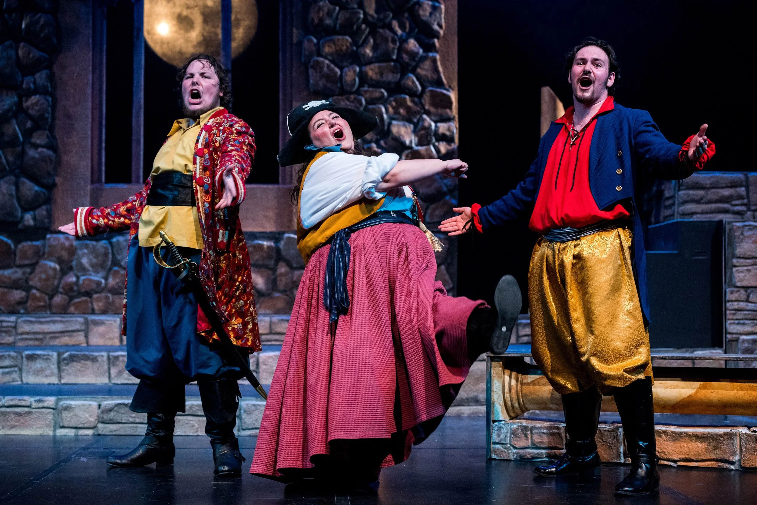 Tiernan Doyle, Bridget Maresca, and Daniel Lopez in The Pirates of Penzance .