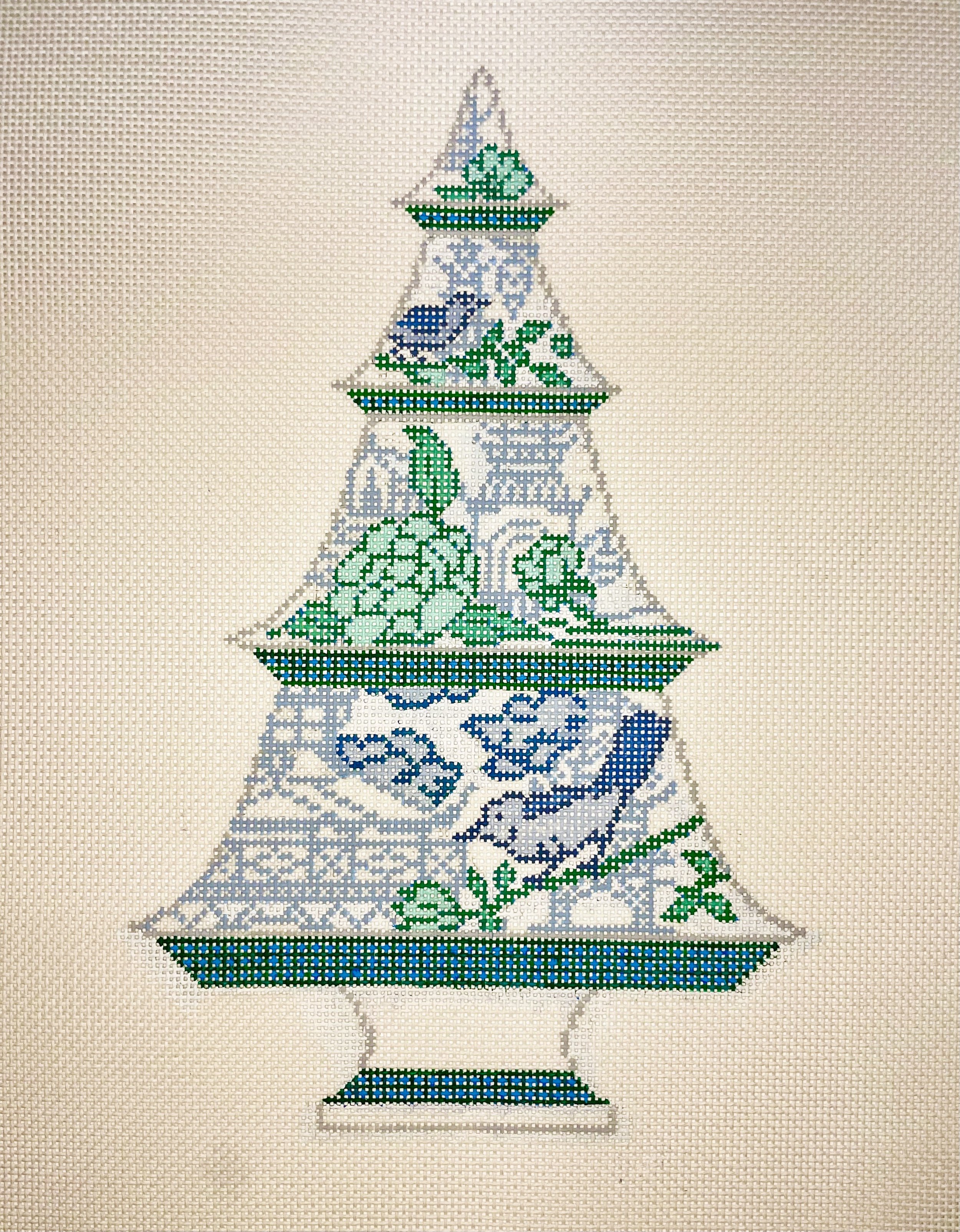 AFCT02 - Blue &amp; Green Bird Tree 10.75 x 6.75 14CT