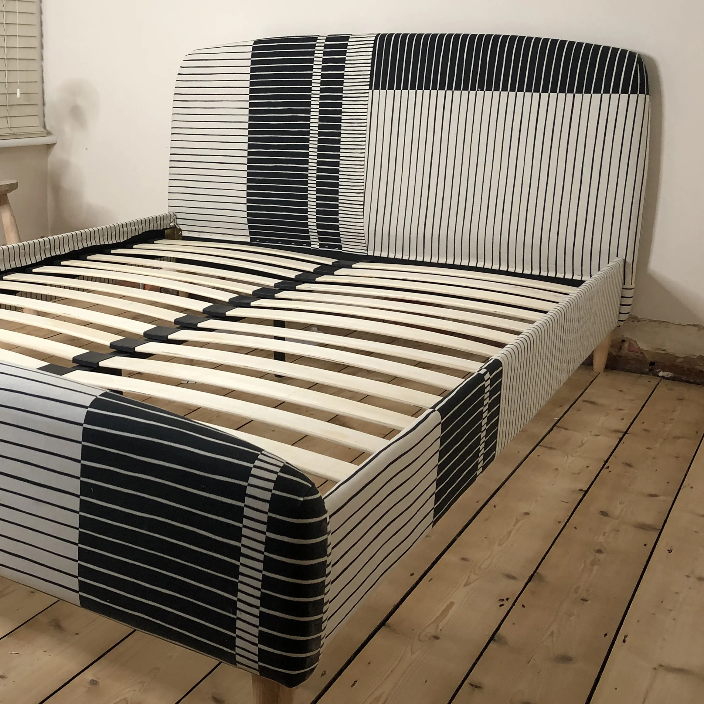 HOW I RE-UPHOLSTERED MY BED FRAME WITH TABLECLOTHS