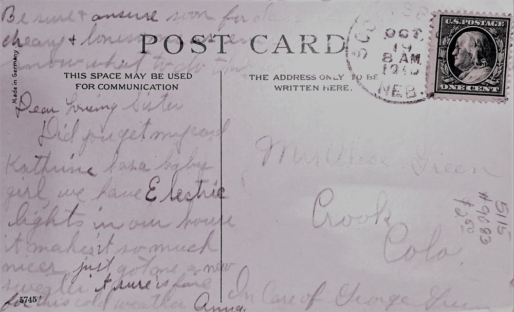 1910 Postcard message from Anna