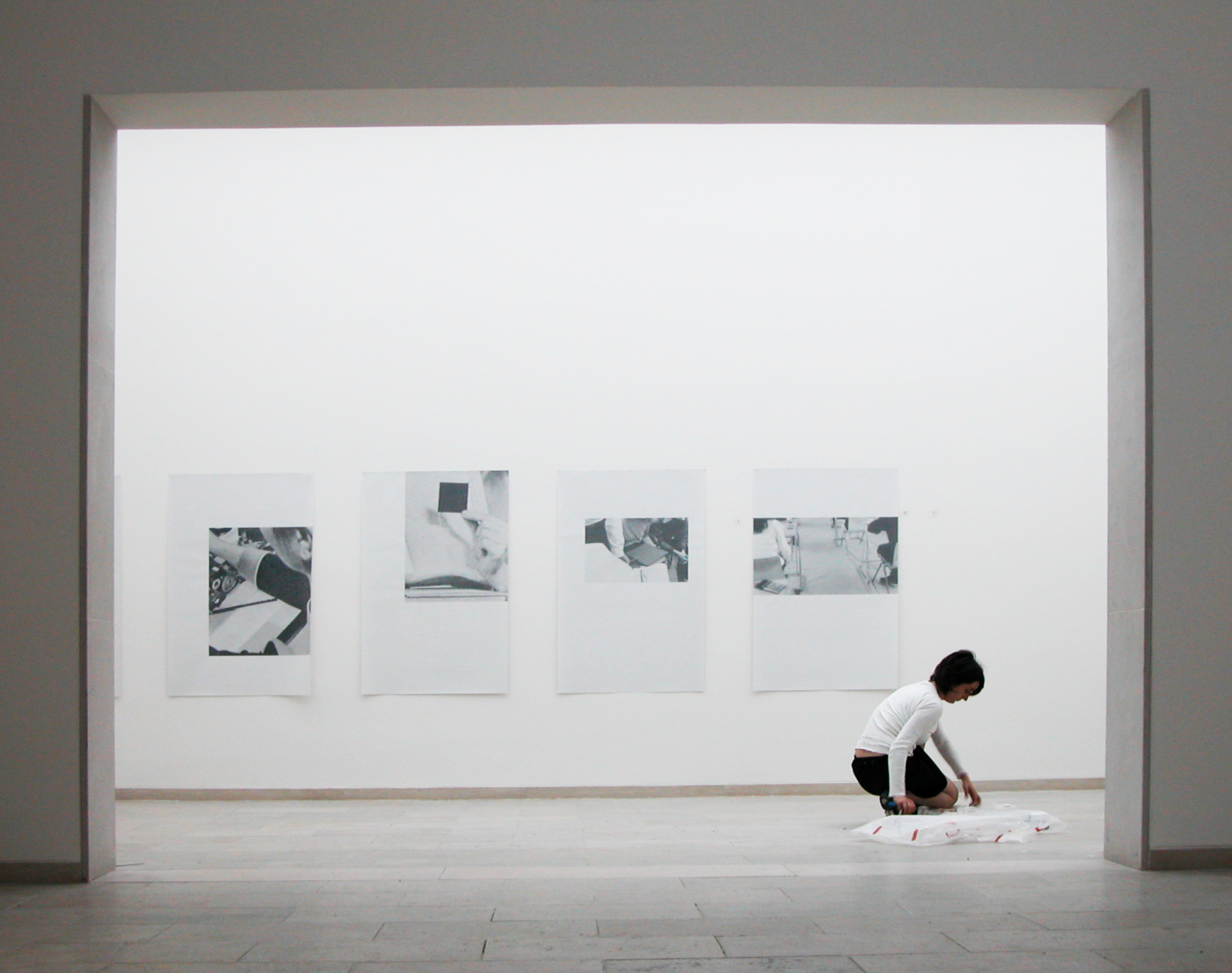  Sylvie Eyberg,  2003, 140 x 90 cm , 2003, 4 grey silkscreens on paper, 140 x 90 cm, Belgian Pavilion, Venice Biennale, May 2003. Photo Saskia Gevaert. 