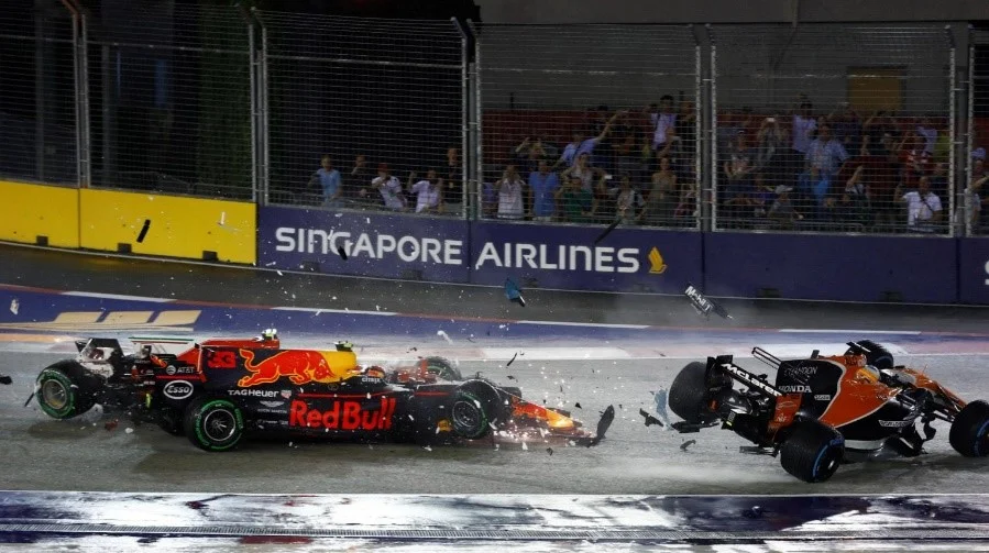 The carnage at turn 1 left the hearts of many Ferrari fans broken